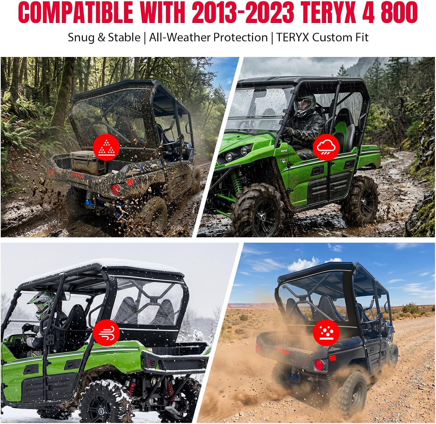 Oumurs TERYX Soft Rear Windshield, Back Dust Panel UTV Rear Window Compatible with KAWASAKI TERYX 4 800 (2013-2023) Rainproof Back Windshield Accessories for TERYX