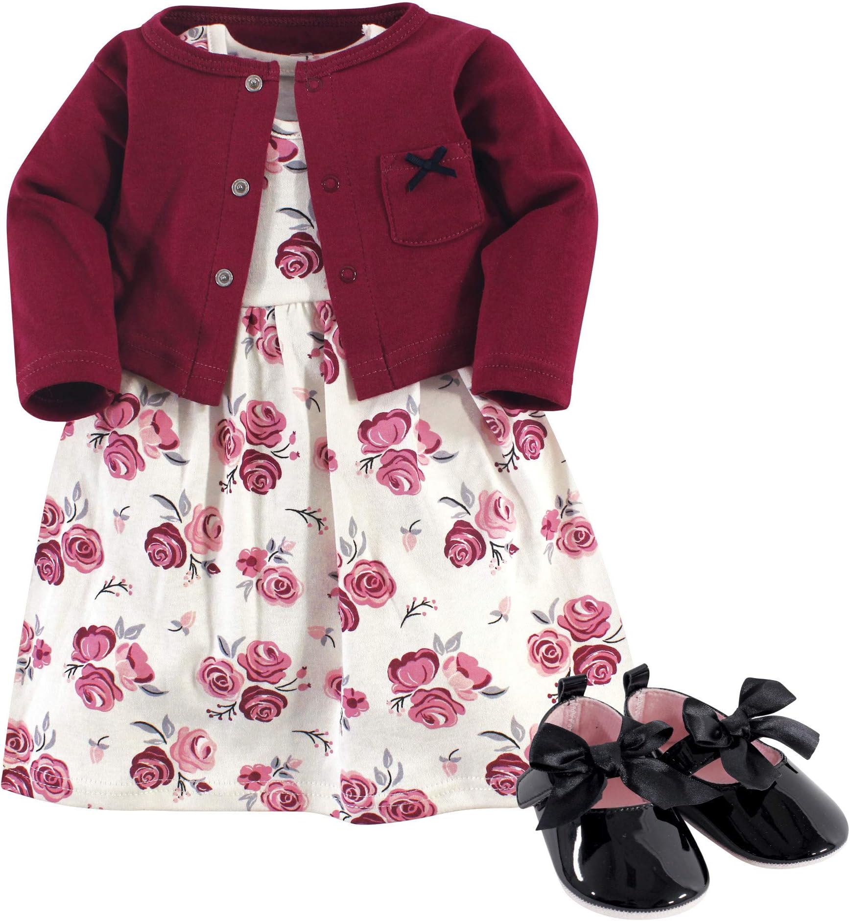 baby-girls Cotton Dress, Cardigan and Shoe Set