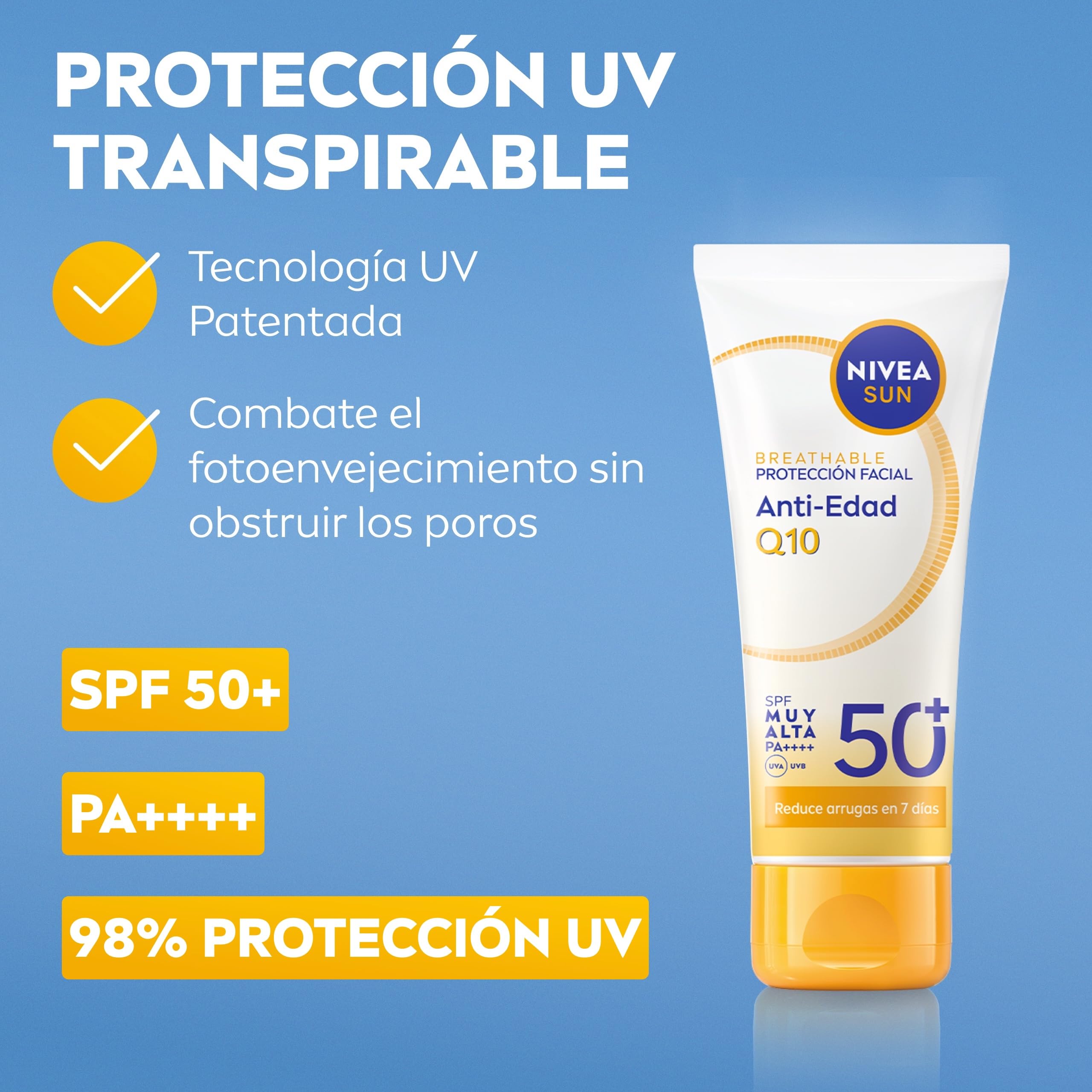 NIVEA SUN Q10 Protección Solar Facial Antiedad SPF50+ 40 ml Piel Madura