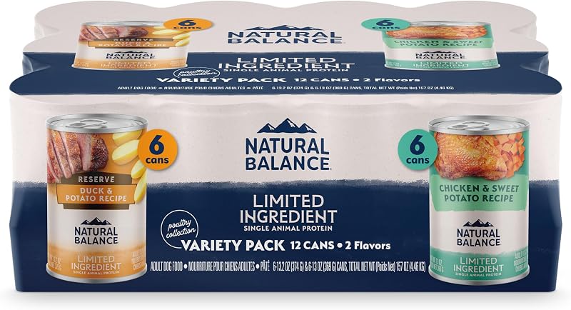 Ração úmida para cães adultos Natural Balance Limited Ingredient com frango, sem grãos, pacote com 12 latas de 369 g