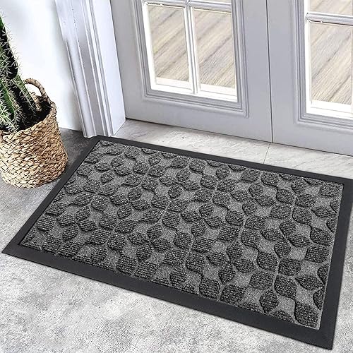 Miniatura 9 de Bulijojo Tapete de entrada frontal, duradero, resistente, tapete de bienvenida grueso, absorbente, de goma natural, antideslizante, fácil de Hojas
