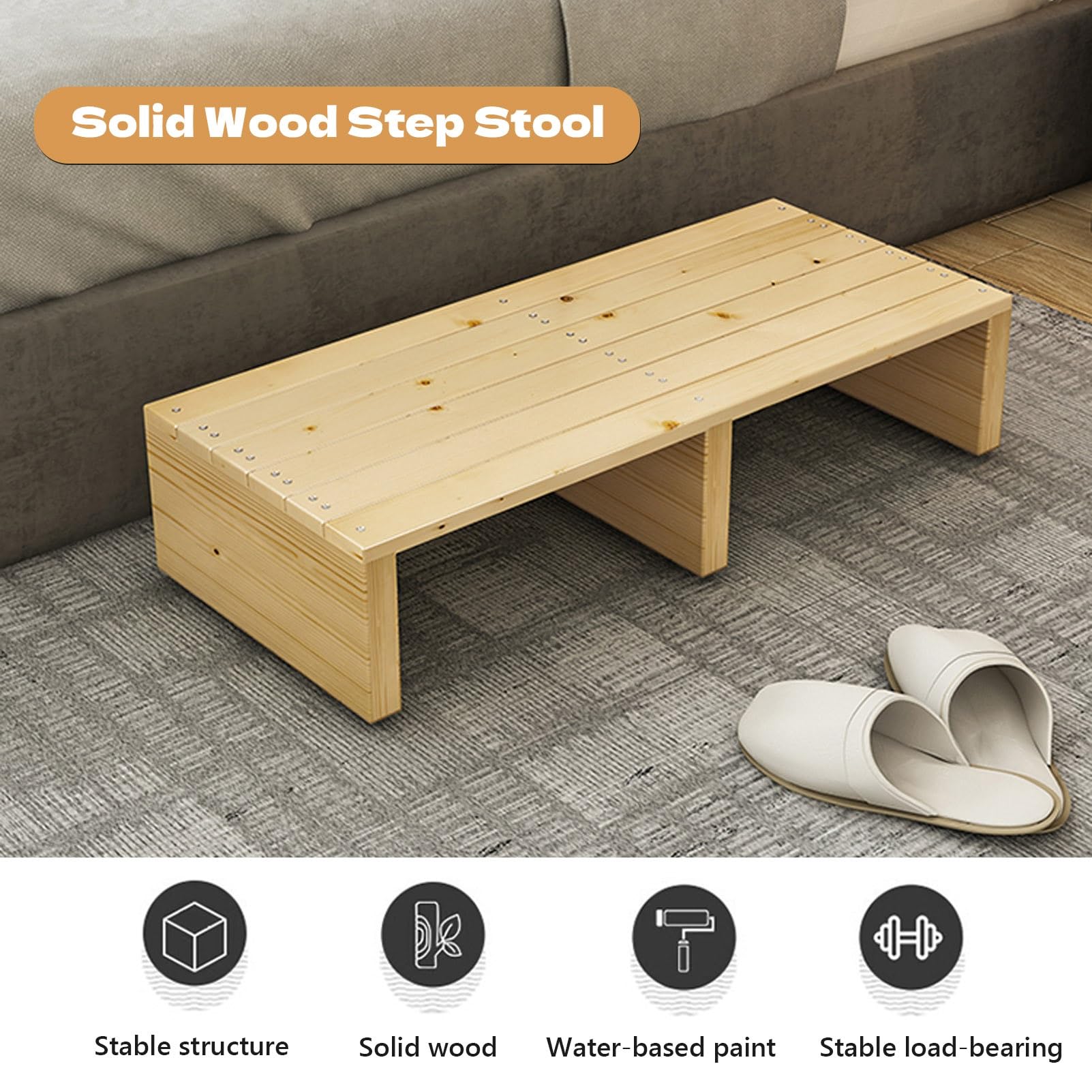 Drewniany stołek One Step dla osób starszych, platforma zewnętrzna ze stopniami antypoślizgowymi, wysokość 12 cm, przenośny stopień mobilny do wysokiego łóżka, łazienki, kuchni(Carbonized color