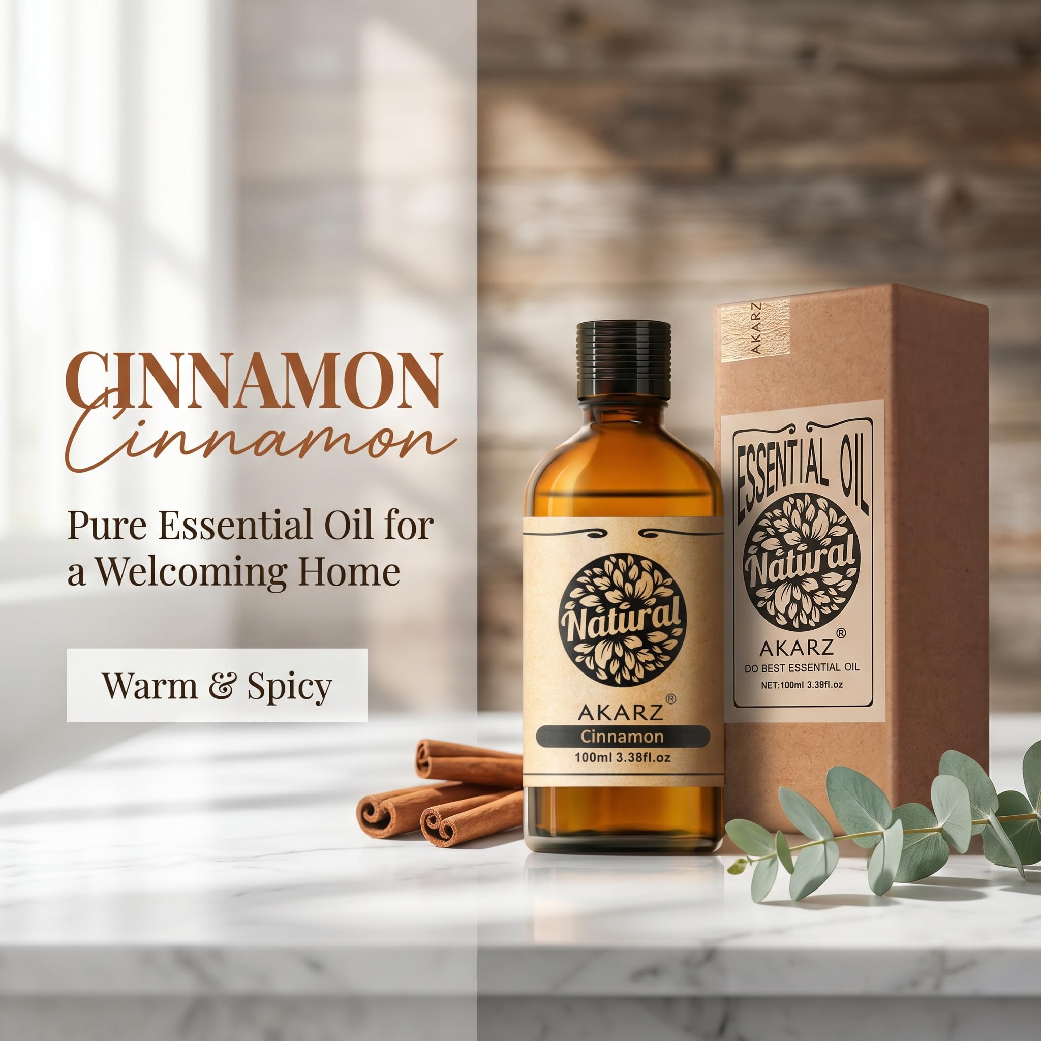 AKARZ 100ml Olejek esencjny z Cynamonu - Naturalny olejek aromatyczny do dyfuzorów, lamp aromatycznych i aromatów pomieszczeń