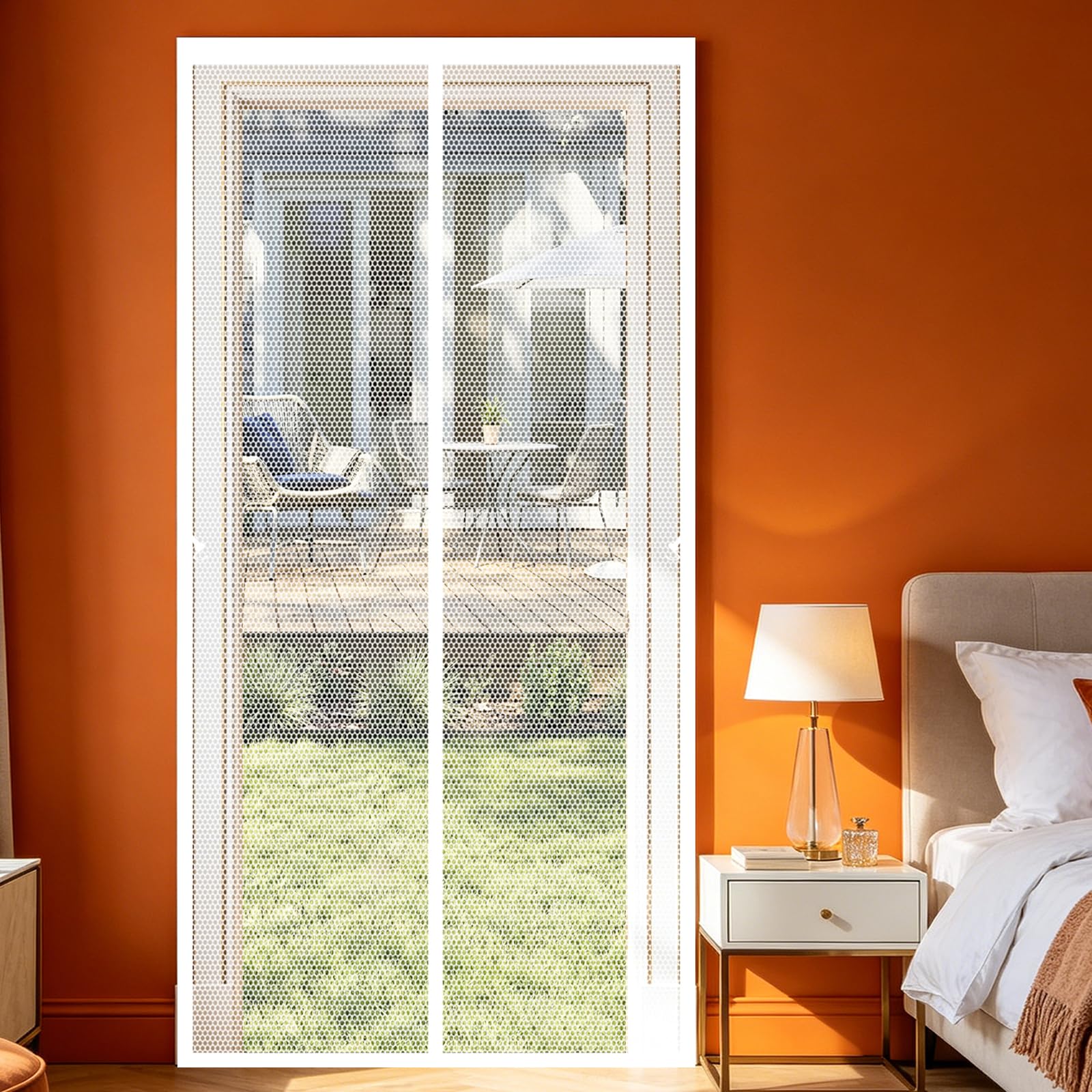 Lijiao White Door Fly Screen 130 X 195 Cm Keep Bugs Out Lets Fresh Air In, With Powerful Magnets And Full Frame Hook&Loop, No Gap, Magnetic Insect Door Screen Doors Kid And Pet Friendly,