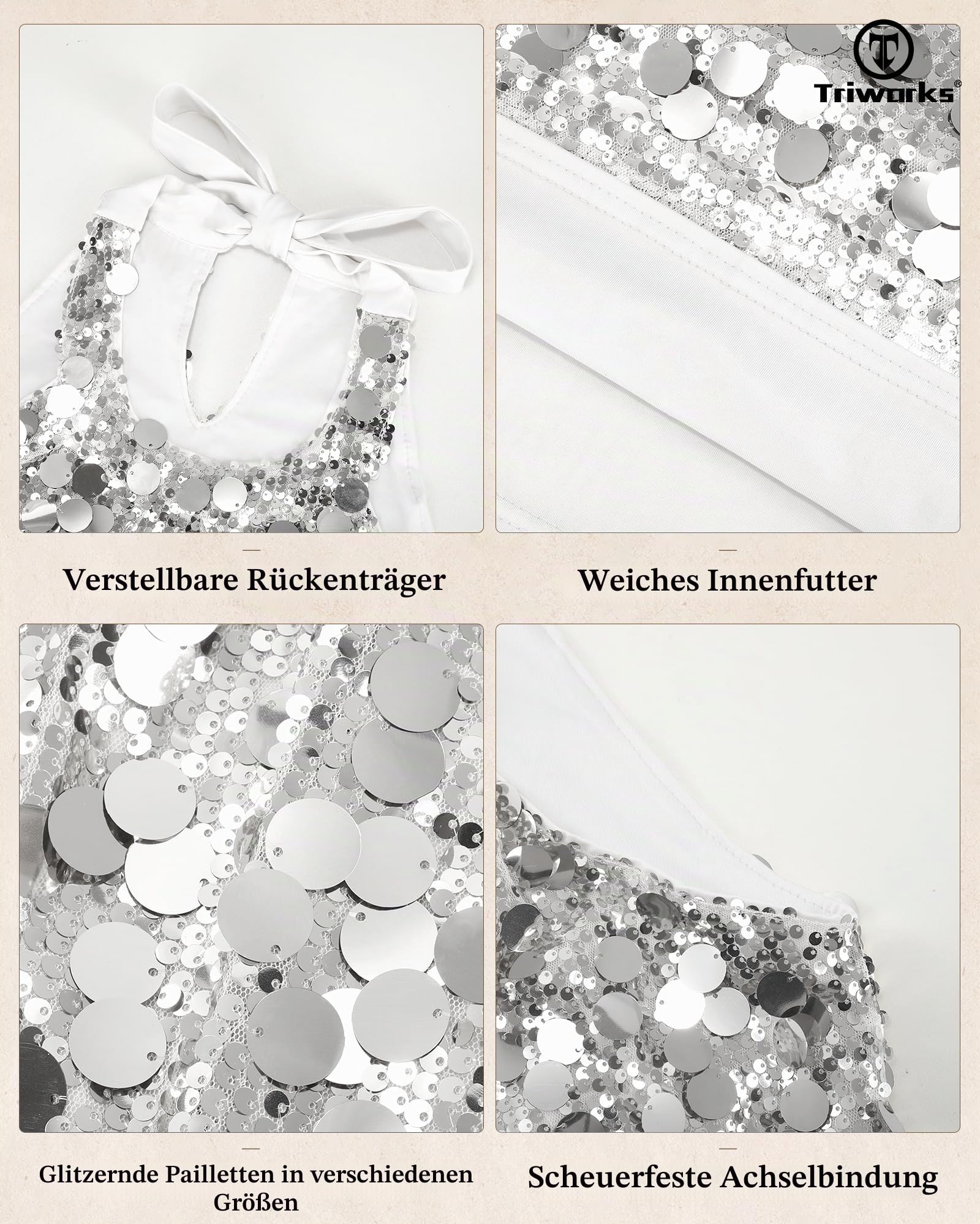 TRIWORKS Damen Pailletten Oberteil Top Neckholder Glitzer Top für Damen elegant Glitzeroberteil Frauen für Party Festival S-XL