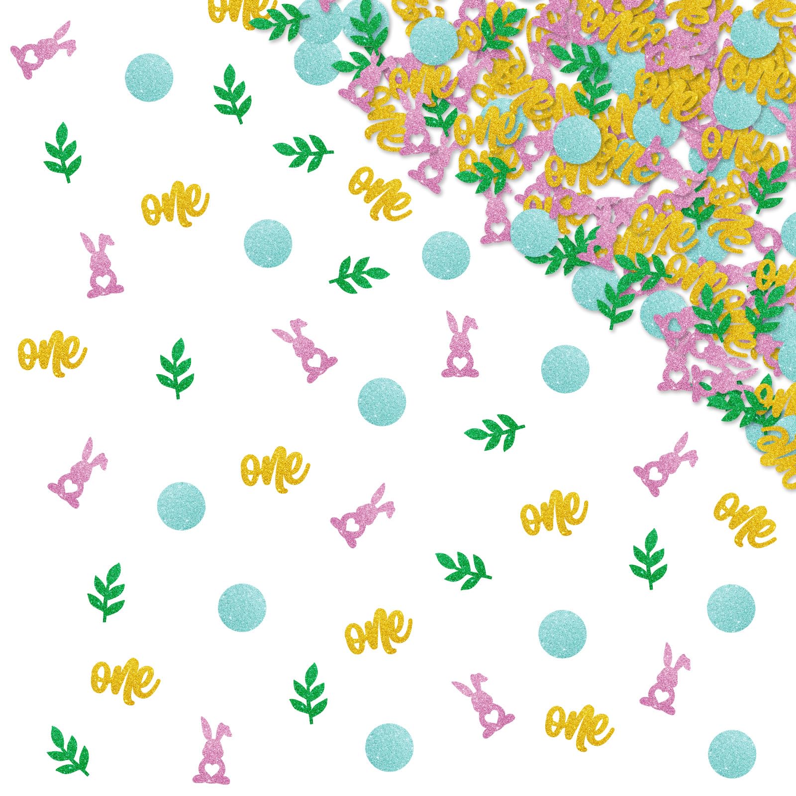 120 szt. zajączek wielkanocny One Confetti, Some Bunny Is One Confetti, różowy brokatowy królik króliczek baby shower stół rozproszony, motyw wielkanocny dekoracja na 1. urodziny
