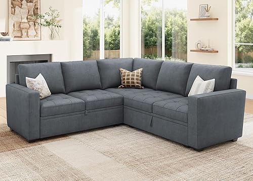 Miniatura 8 de HONBAY Sofá cama modular modular con sofá cama extraíble, sofá en forma de L con asiento de almacenamiento, sofás seccionales para sala de estar,