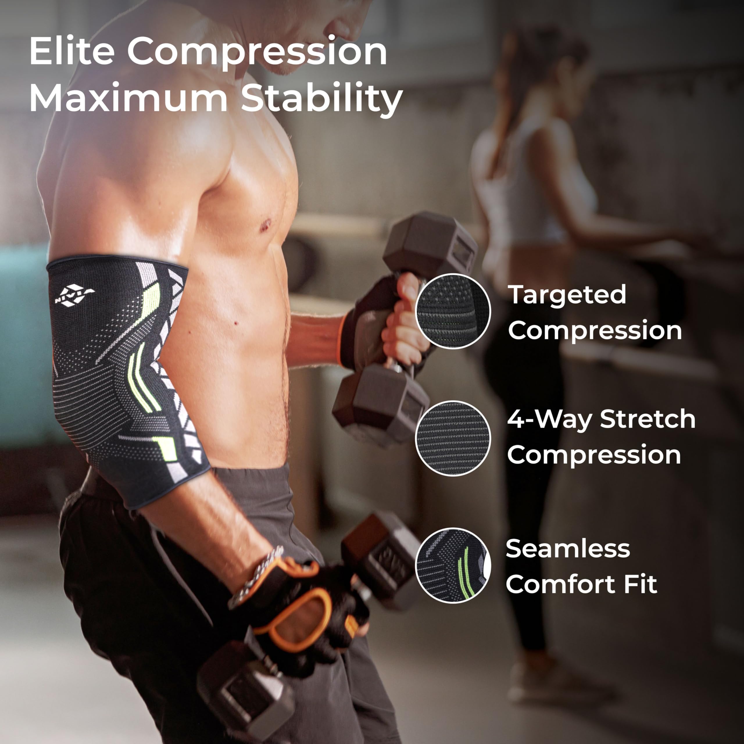 Nivia Knitted Elbow Support Ergonomic, Breathable, and Flexible Compression Sleeve for Enhanced Joint Stability, Pain Relief (Green, L) For Men & Women, In Pair - Image 2 thumbnail