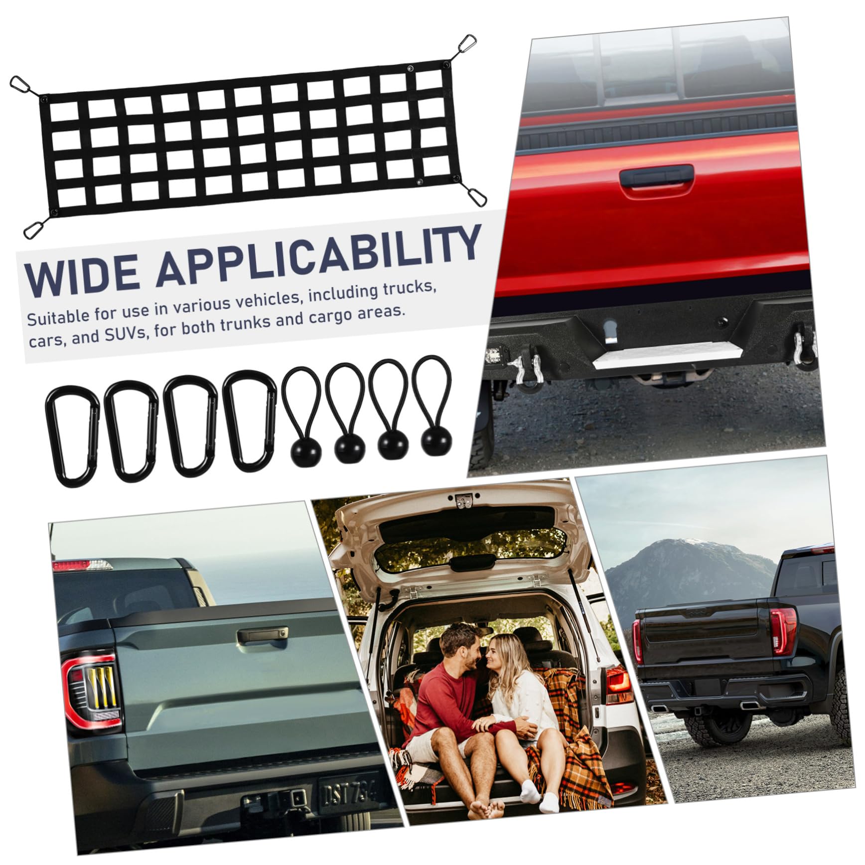 KOMBIUDA LKW Ladungsnetz für Pickup Heckklappe Polyester Schwarz mit Karabinerhaken zur Ladungssicherung im Auto und SUV