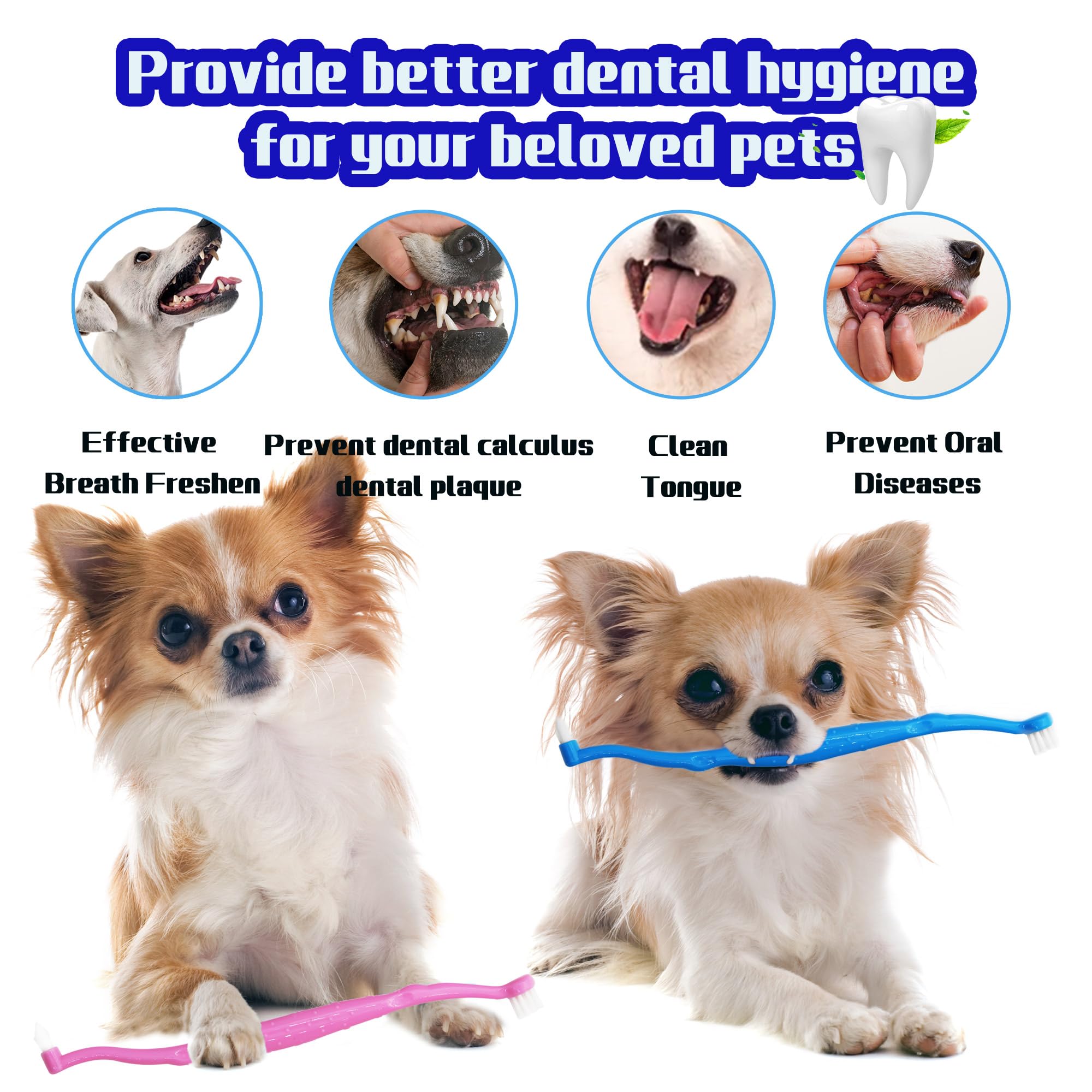 Cepillo de dientes de doble cara para gatos, cepillo de dientes para perros, cepillo de dedo, apto para perros y gatos pequeños a grandes (blanco, pequeño)