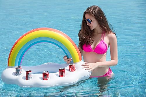 Miniatura 2 de Jasonwell Soporte inflable para bebidas de nube arcoíris flotante ensalada de frutas bar flotador accesorios de fiesta verano playa ocio botella