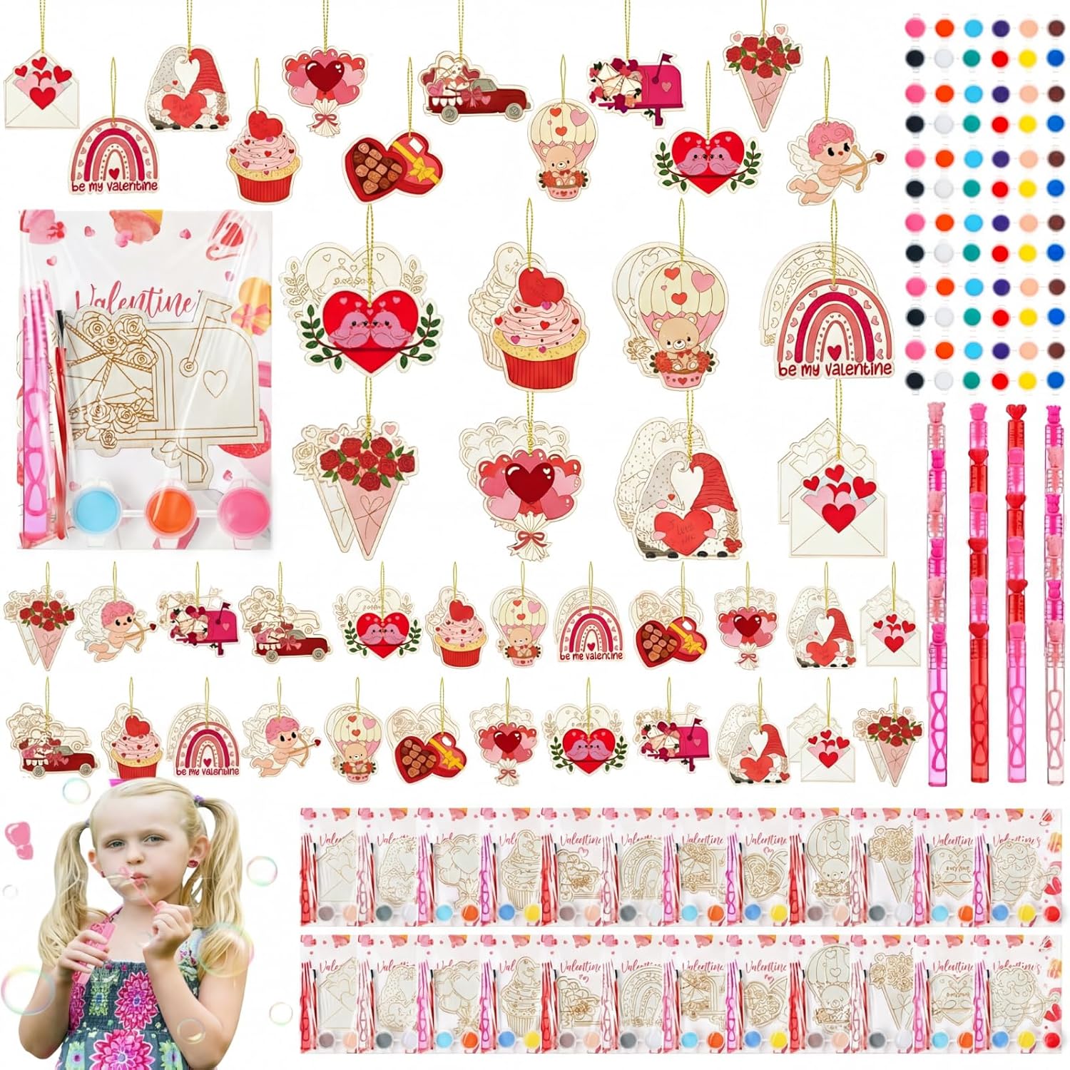 Novabright 24 Sets Valentines Day Gifts for Kids Classroom Exchange, Heart Painting Craft Kits with Gifts Cards Valentine Party Favors Assorted DIY Painting Set for Students