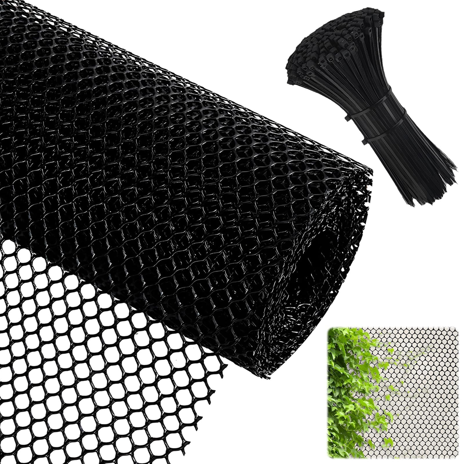 Chicken Wire Mesh Roll & Plastic Mesh Fencing– 40cm x 3m Heavy-Duty Garden Netting for Poultry Farming, Chicken Coops and Balcony Protection – Rust-Proof Wire Netting for the Garden (Black）