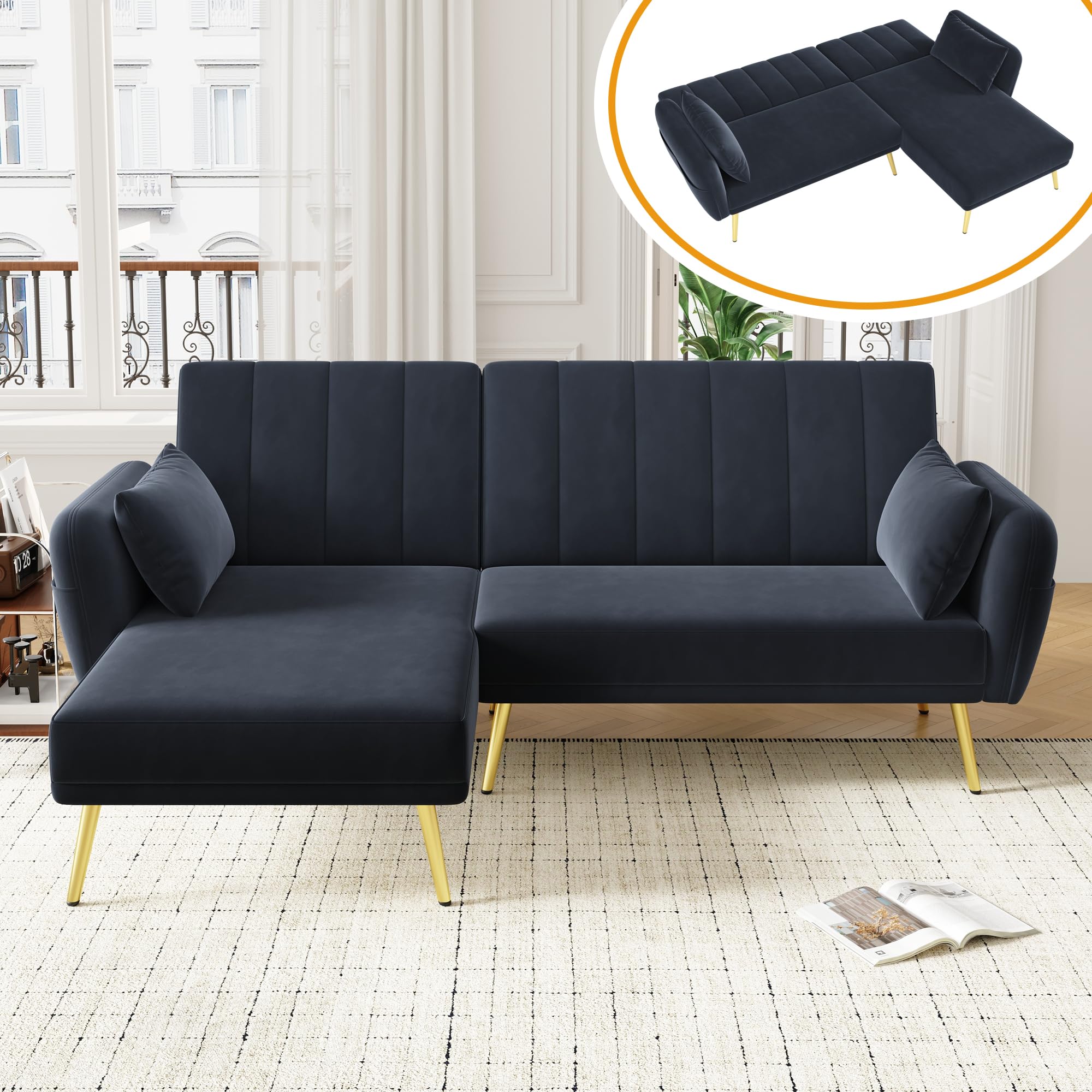 Sofá plegable moderno en forma de L, sofá cama con esquina adicional, sofá esquinero con función de dormir, adecuado para sala de estar, dormitorio, cine en casa, habitación de invitados