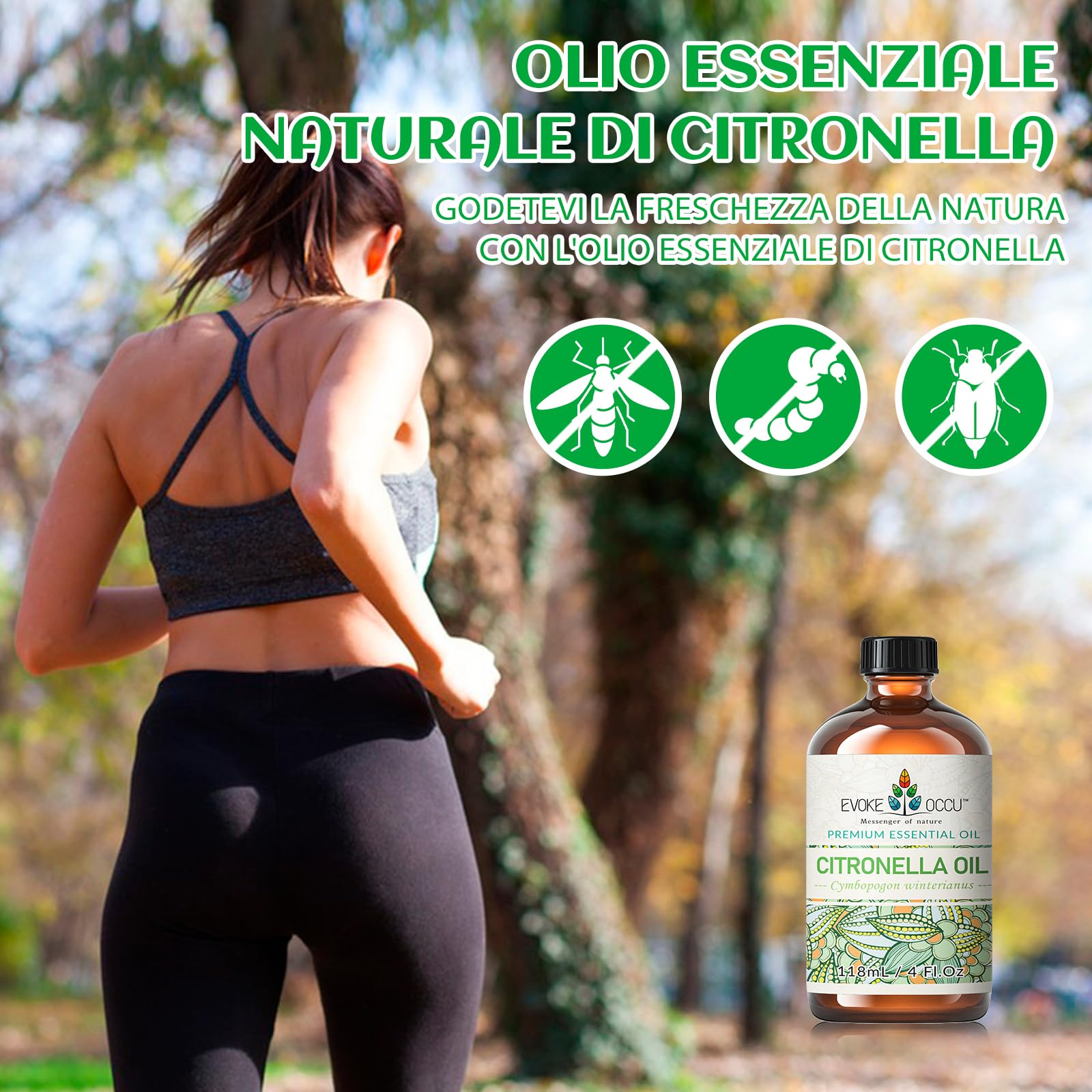 EVOKE OCCU Olio Essenziale di Citronella 118ml, Puro per Diffusore, Spray, Massaggio, Aromaterapia, Pelle, Capelli