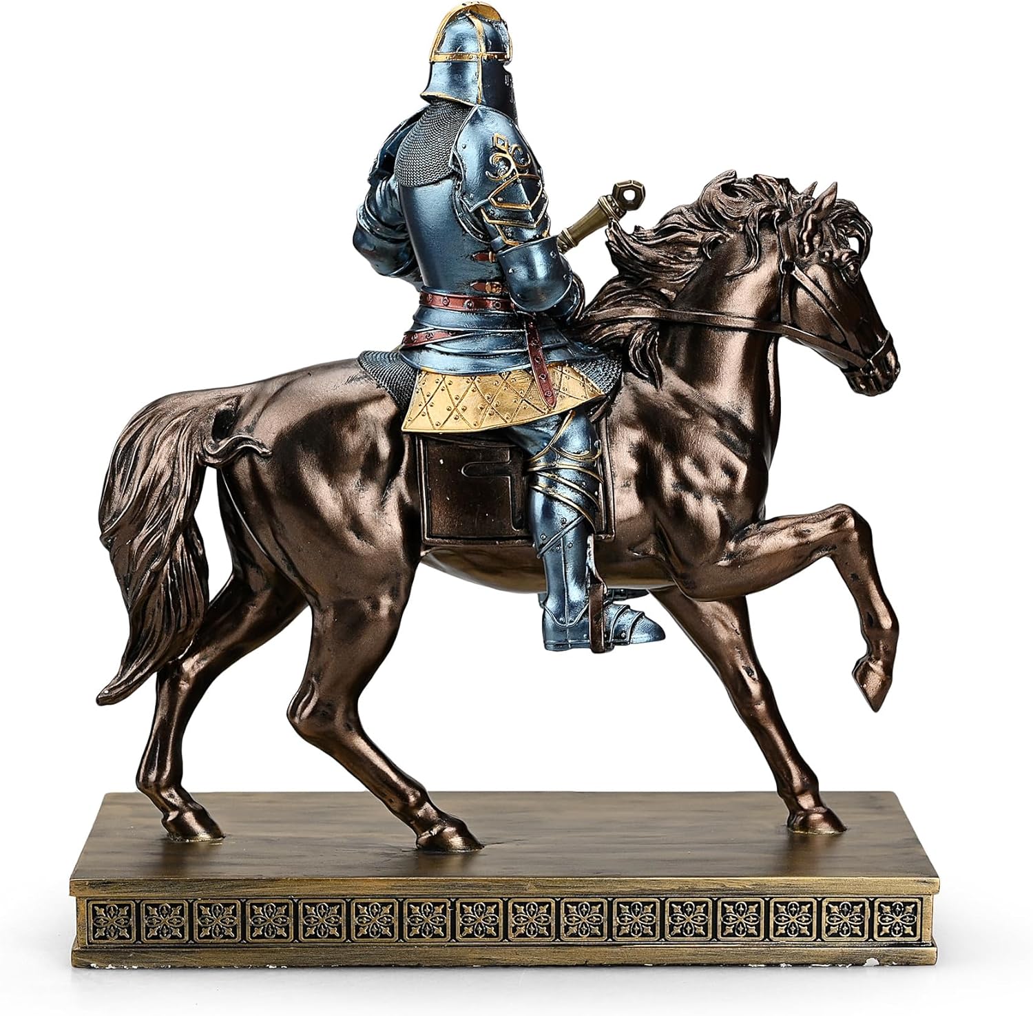 King's Guard Cavalry Warrior Leader Swordsman Armor Knight Statue Ornament as Gift for Office and Home (Blue)