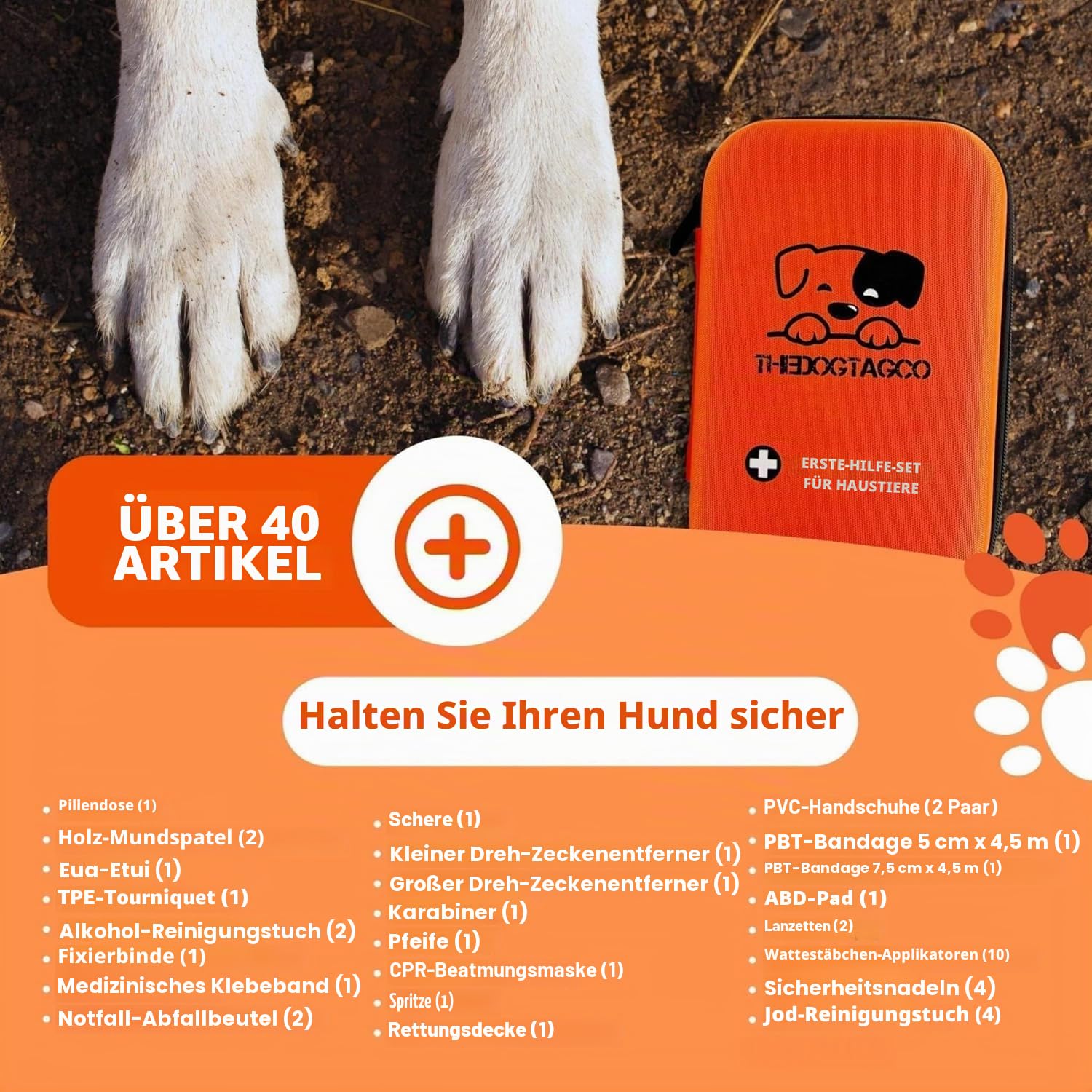 TheDogTagCo Erste-Hilfe-Set für Hunde, über 40 Gesundheitsbedarf, kompakt und tragbar, für jeden Haustier-Notfall vorbereitet
