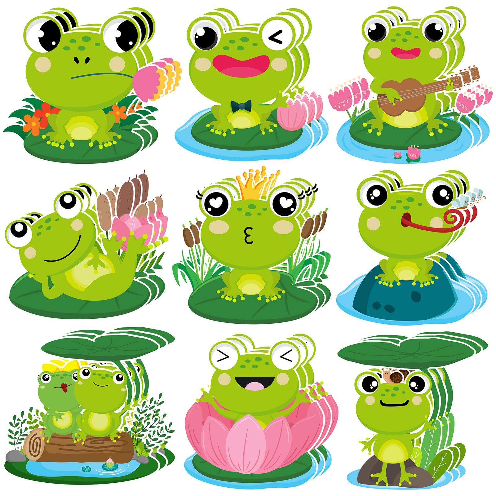 Dianelhall 45 Pcs Frog Decoration Cutouts - Green Frogs - Cardstock Material - Frog Decor for Birthday Parties