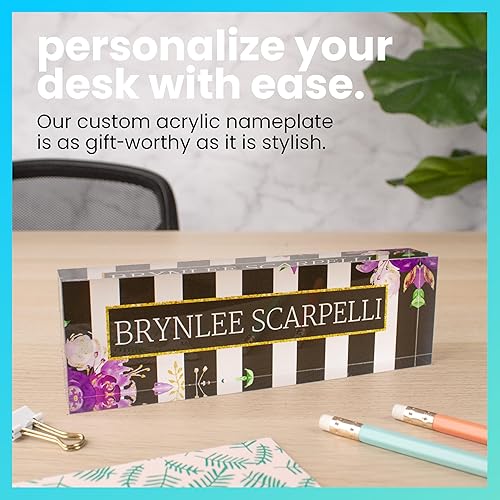 Miniatura 10 de Bloque con placa de nombre de cristal acrílico transparente de alta calidad con diseño único para tu escritorio 8 x 25 pulgadas