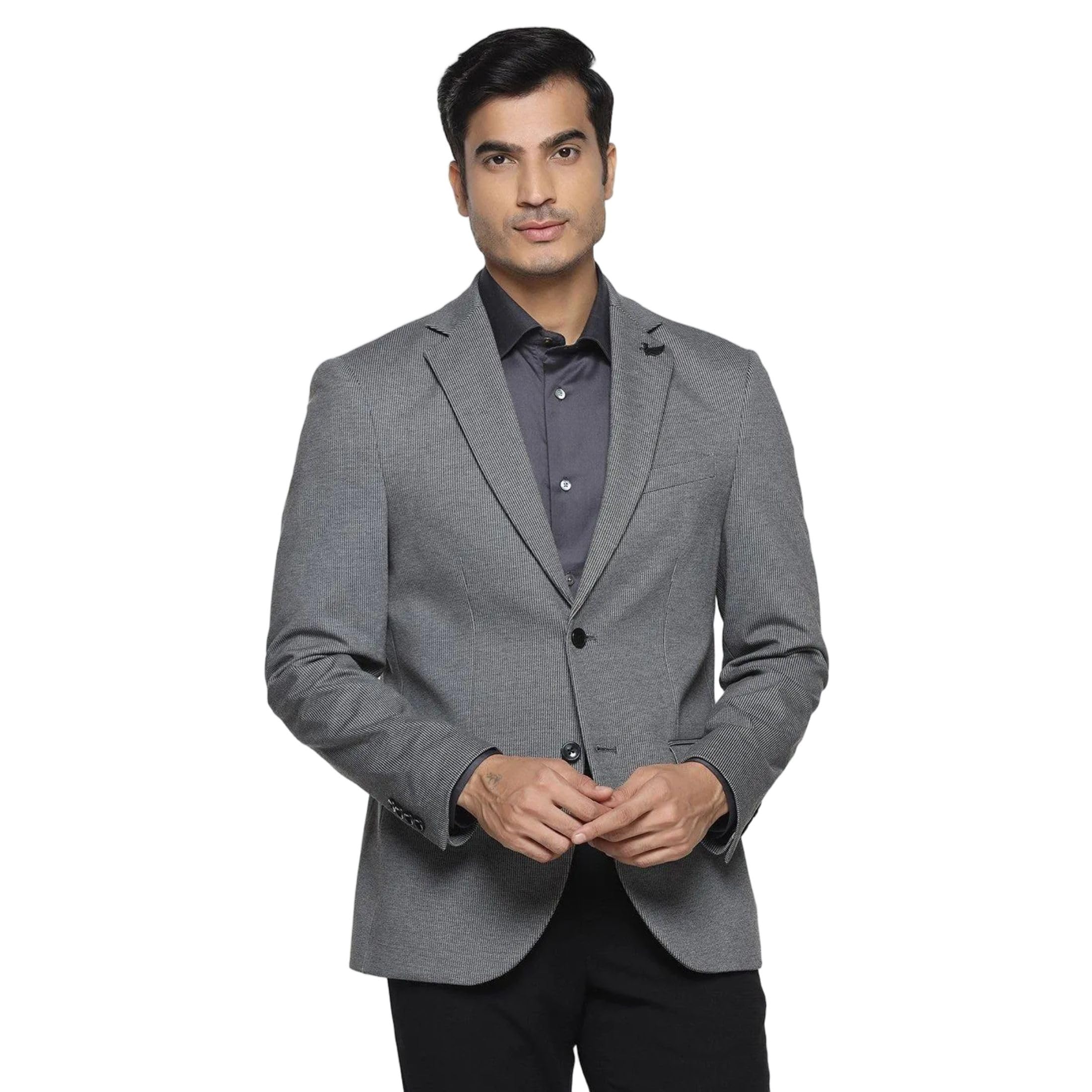 blackberrys Men Poly-Blend Charcoal Grey Textured Slim Fit Blazers-picture-13