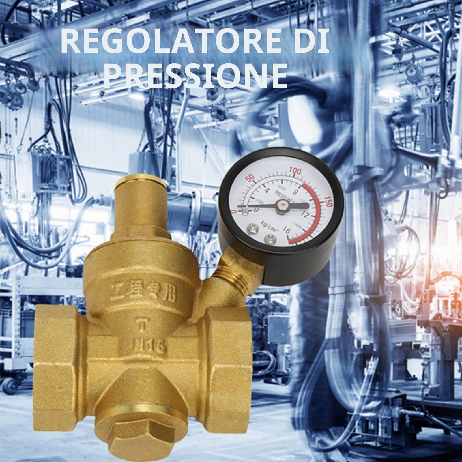 DN25 Ottone Regolatore di Pressione Acqua Regolabile Riduttore Manometro,