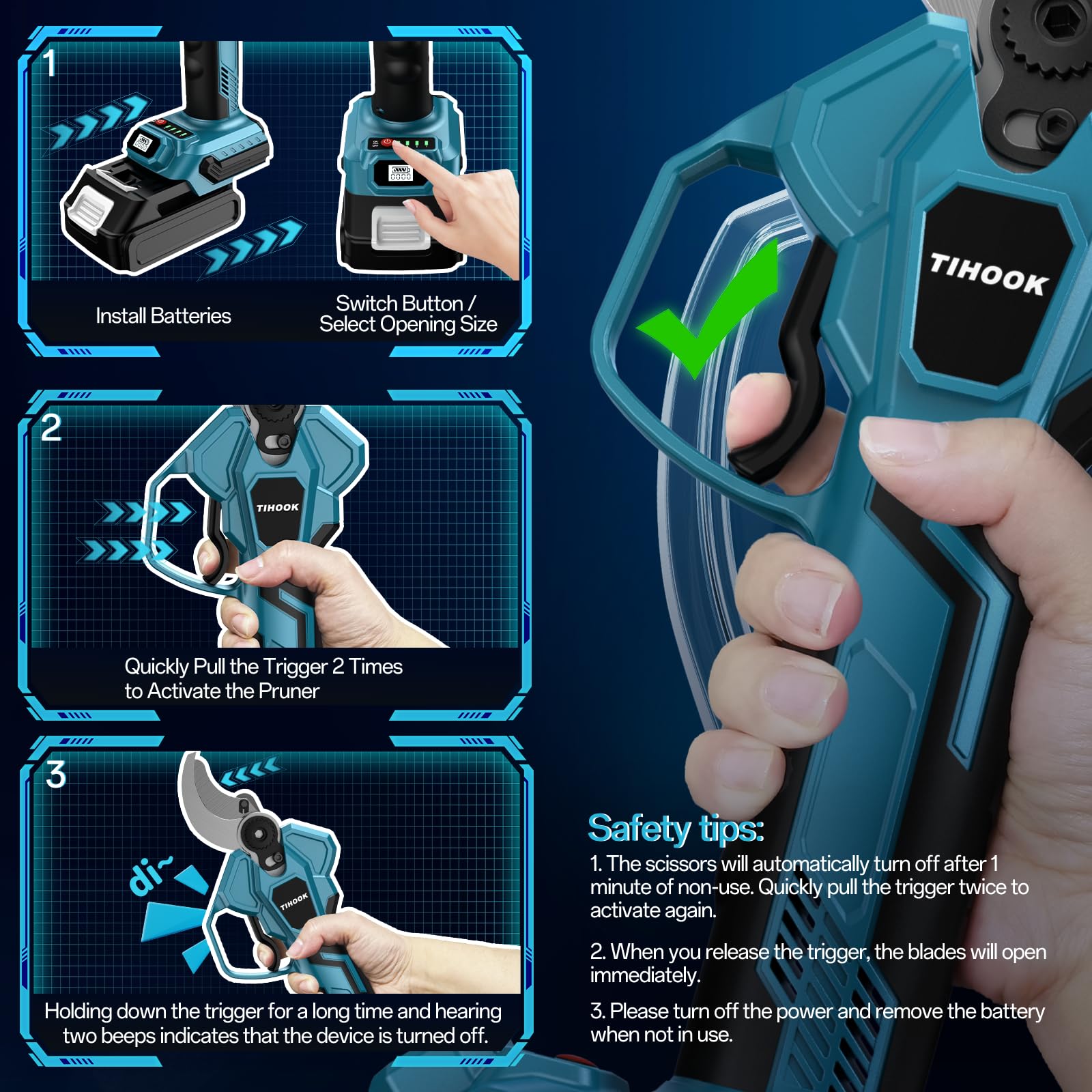 Tijeras de podar eléctricas de 18 V, apertura máxima de 60 mm, compatible con Makita BL-18V, motor sin escobillas, pantalla LCD, para podar árboles (sin batería, sin cargador)