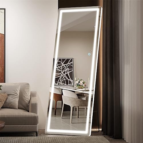 Miniatura 7 de Hasipu Espejo de longitud completa con luces, 61 x 22 pulgadas, espejo LED iluminado de pie de pie de longitud completa, espejo de cuerpo completo