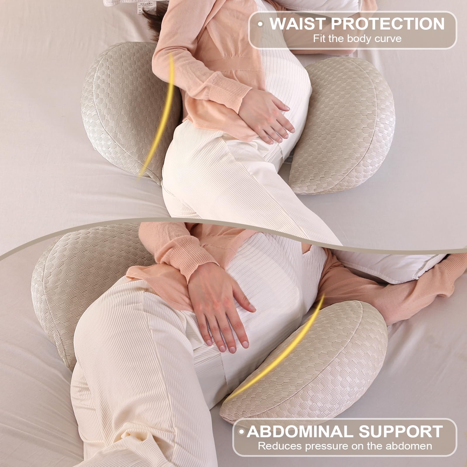 Cuscino Gravidanza per Dormire, Cuscino allattamento e Gravidanza con Fodera Raffreddamento Bambù Morbida Setosa, Cuscino Supporto Comfort Regolabile per Tutto Il Corpo e Maternità(Cachi & Piccolo)