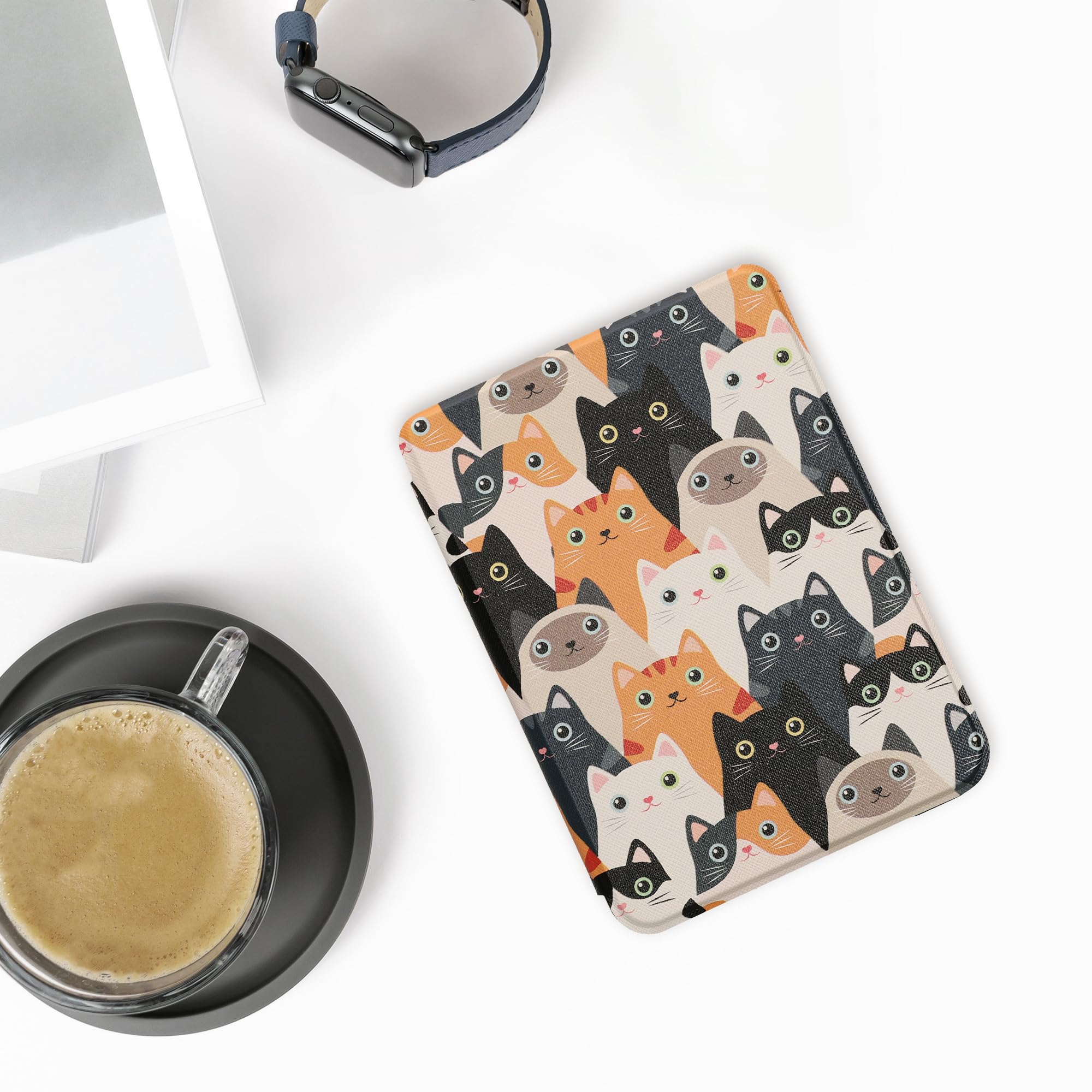 kwmobile Case Compatible with Kobo Clara HD Case - eReader Cover - Cats Orange/Black/White