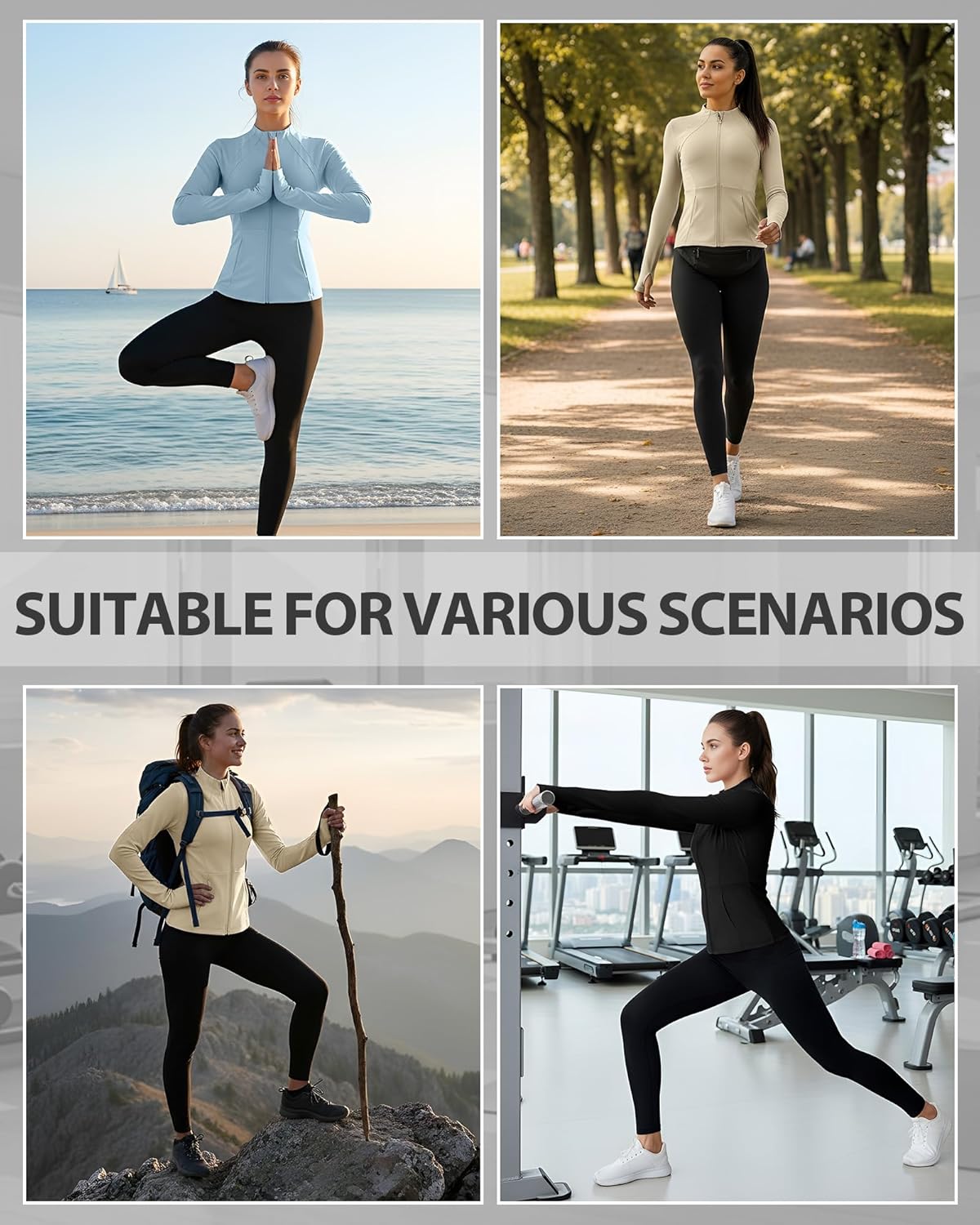 3 Pack Women's Workout Yoga Jackets Zip Up Lightweight Athletic Jackets Slim Fit Cropped Tops with Pocket Thumb Hole