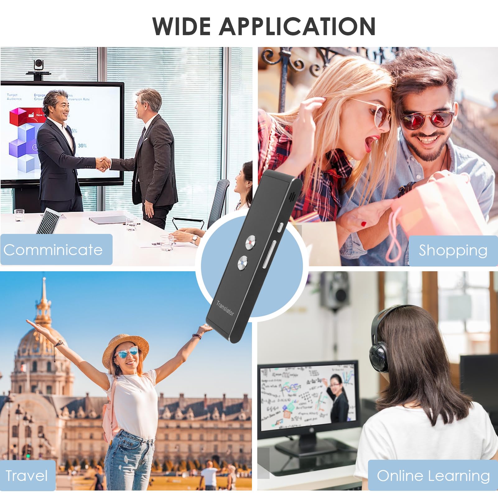 Dispositivo di Traduzione Vocale in Lingua Bluetooth, Traduttore di Lingua Bidirezionale Istantaneo Portatile, Supporto per Dispositivo di Traduzione in 96 Lingue
