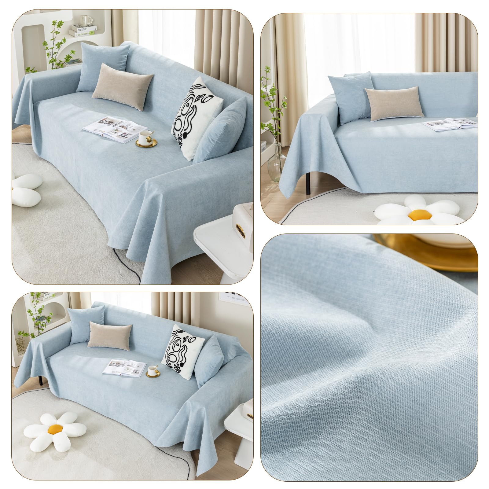 Spessore Tessuto Copridivano Antiscivolo Decorativo Universale Impermeabile Fodere Copridivani Slipcovers Divano Protector elasticizzati per Cani Gatti Letto 180 * 300cm-Blu Dell' acqua