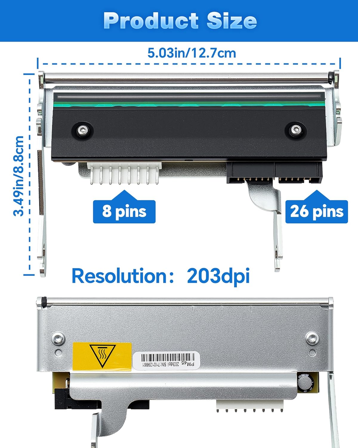Printhead for Honeywell 50180236-001, Print Head 203dpi Replacement for Intermec PM45 PM45C Industrial Thermal Barcode Label Printers, Easy Installation Clear & Sharp Printing Performance