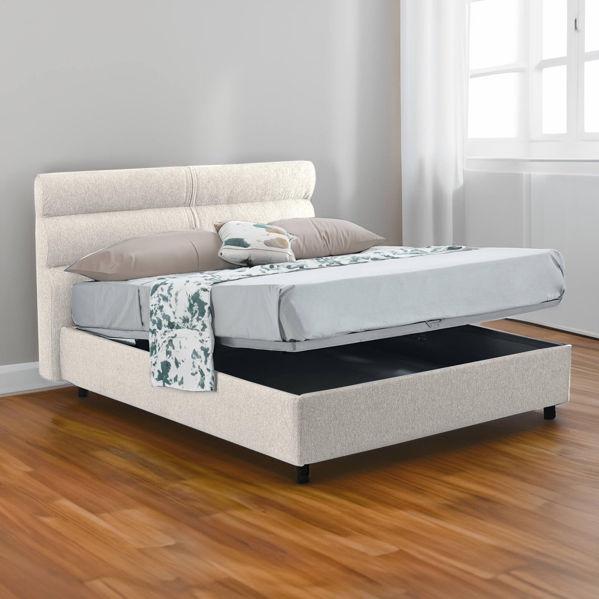 Dmora Cama de Plaza y Media Taddea Beige desenfundable contenedor, tamaño colchón 120 x 200 cm, Fabricado en Italia