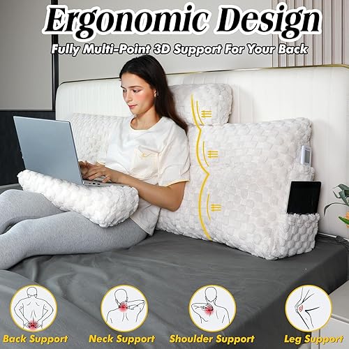 Miniatura 3 de SLIGUY Almohada grande para cabecero con 2 unidades de almohada cervical enrollable, almohada de cuña, almohada de lectura, almohada triangular para