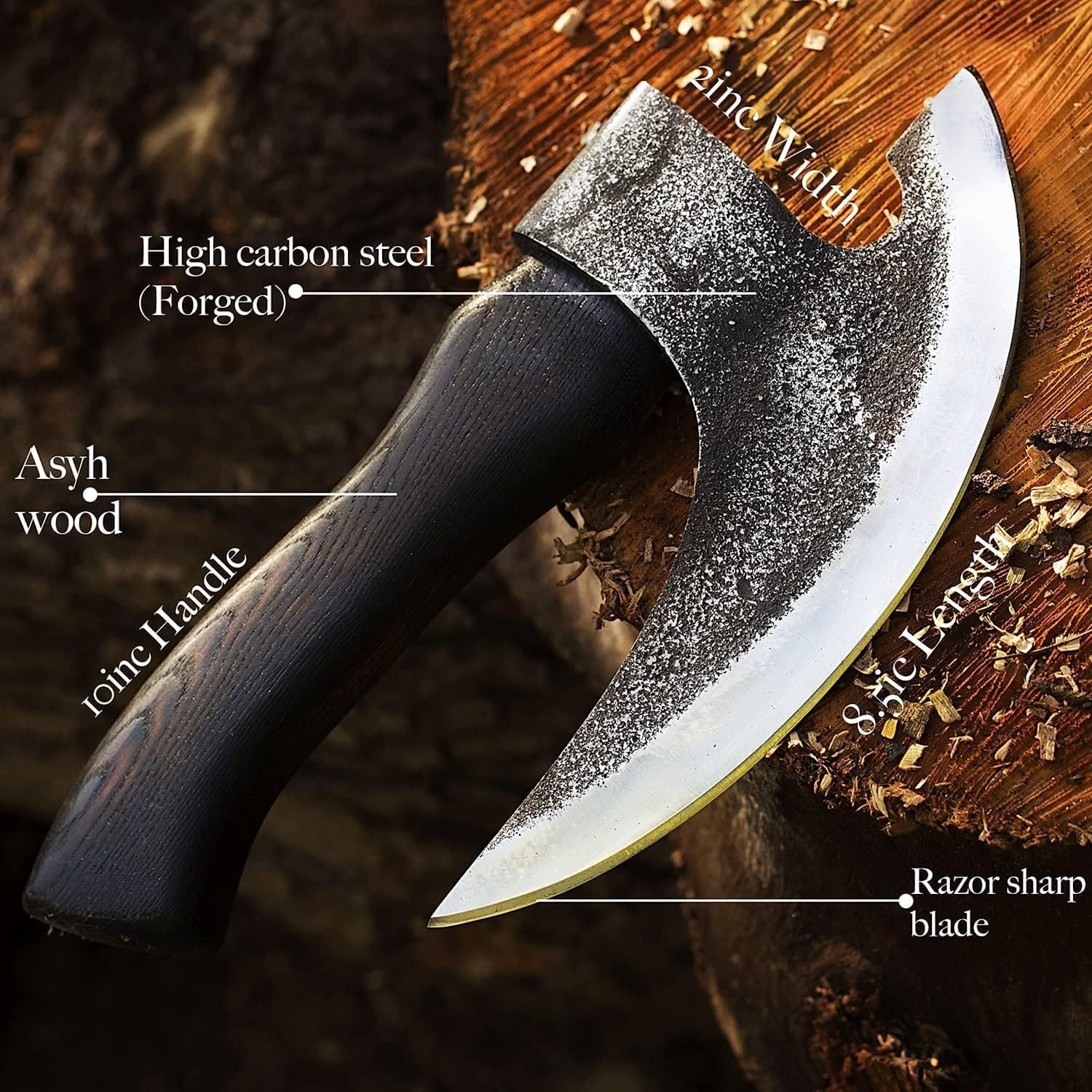 H&C/Viking Steel Pizza Axe Authentic Medieval Pizza Cutter Axe Hand forged ax Rocking Pizza Gift Knife with leather sheath overall length 12 inches / 3lbs