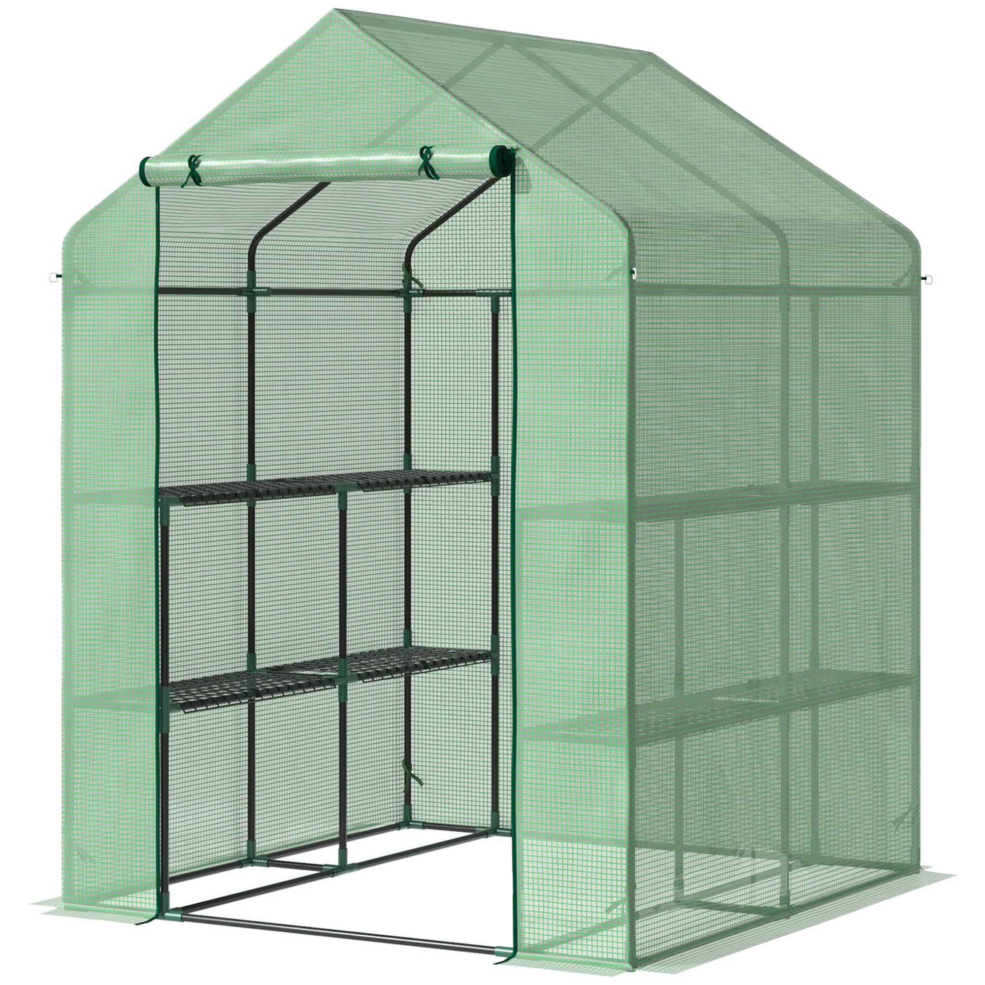 Outsunny Szklarnia foliowa 8 półek z drzwiami 143x138x190cm Zielony | Szklarnia wejściowa, Szklarnia pomidorowa, Szklarnia, Inspekt, Stal, PE-plastik