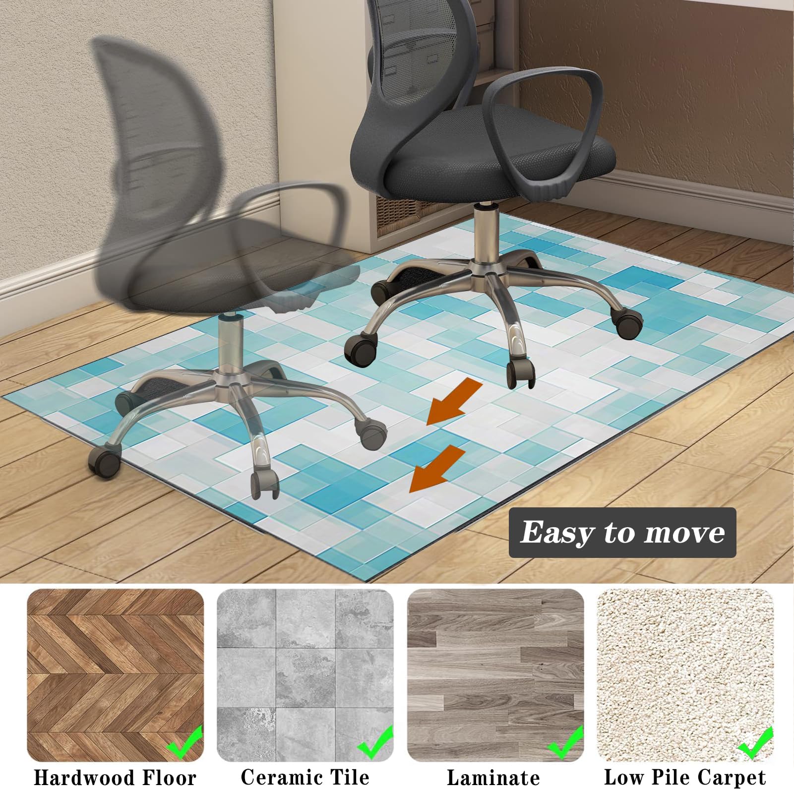 JaevKwzy Chair mat for Hard Floors Heavy Duty Office Chair Mats for Carpeted and Hardwood Floor Carpet Protector Chair Mat Floor Mats Wood/Tile Protection Mat for Office & Home 70 x 100 cm - Image 5