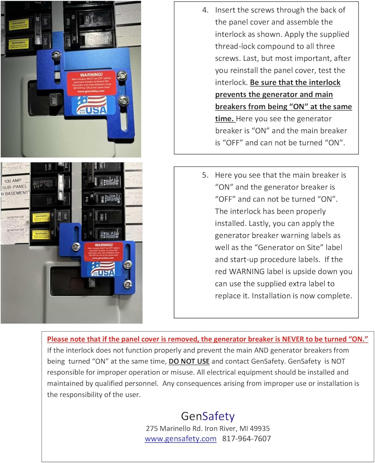 BR-200 Generator Interlock Kit for Cutler Hammer BR and CH Series 150AMP and 200 AMP Panels - Made in USA !