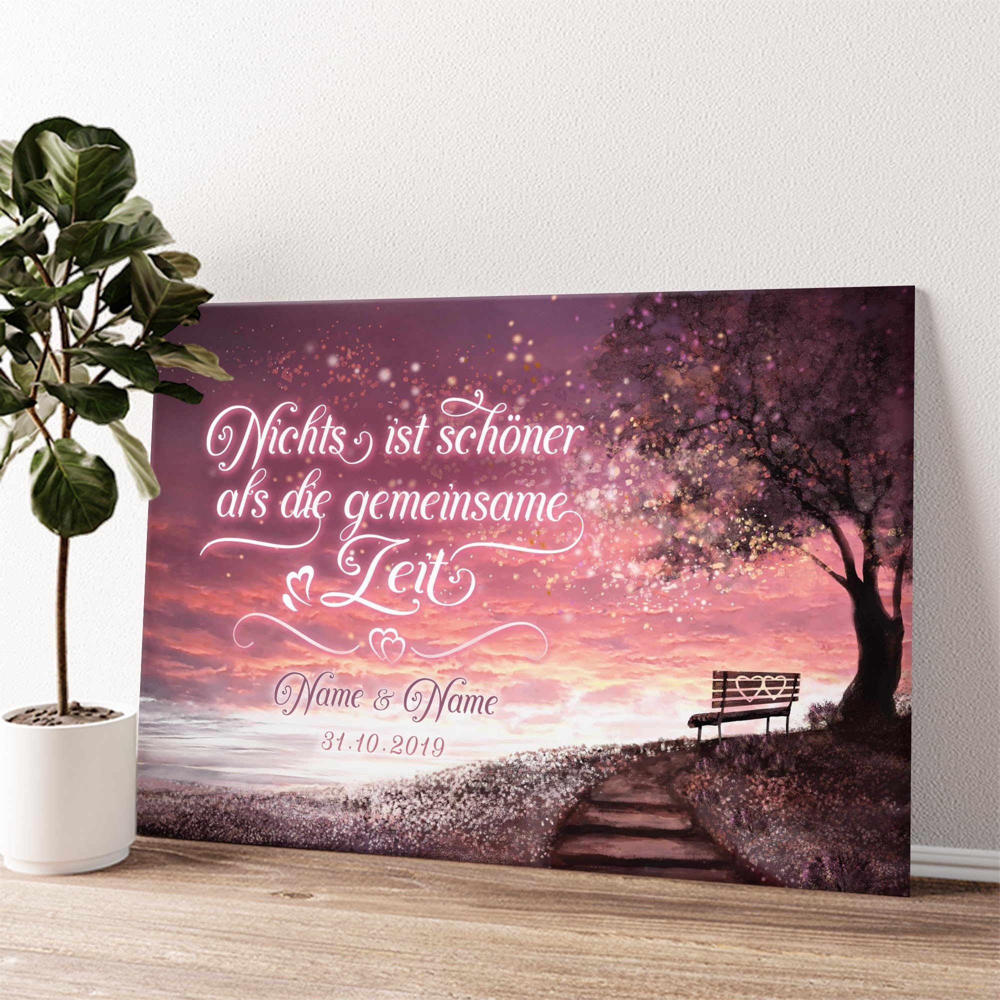 Liebesleinwand Romantischer Ausblick | Leinwand mit Namen und Datum | Wandbild gestalten, Jahrestag Geschenk für Frauen und Männer