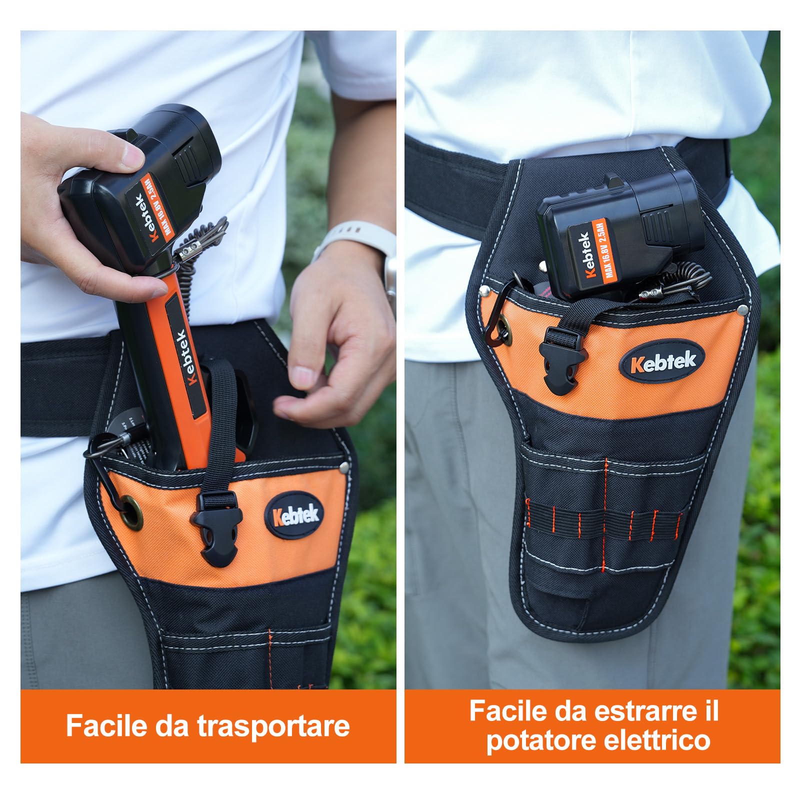 Kebtek Hand Pruner Hanging Pouch, Heavy Duty Construction Tool Belt for Electric Pruning Shear with Battery Pocket Tool Pouch - Adjusts from 33 Inches to 42 Inches (Black)