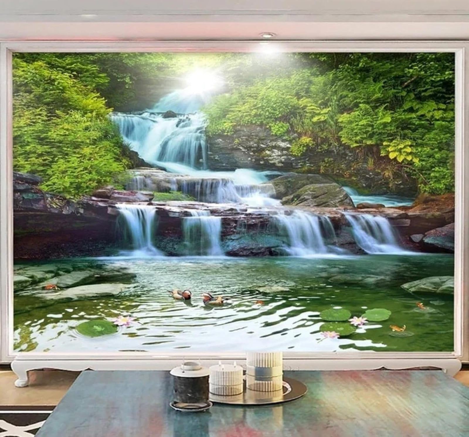 XLMING Sunlight Waterfall Freshness Landscape Natural Scenery 3D Wallpaper Luxury Silk Study Dining Feature Sofa Grey Bedroom Living Room Tv Decorative Wall-400cm×280cm