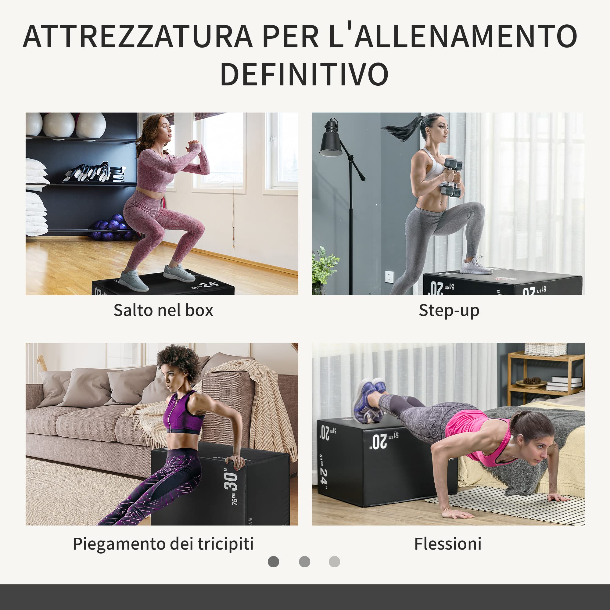 HOMCOM Plyo Box 3 in 1 51cm 61cm 75cm Jumping Box Pliometrico per MMA HIIT Nero