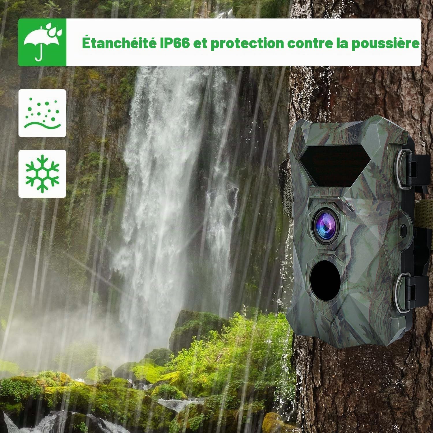 Coolifepro Caméra de Chasse, Caméra de Surveillance 4K, Caméra de Vie Sauvage 48MP avec Vision Nocturne et Détecteur de Mouvement, Portée de 35m, Étanche IP66 & Carte SD 32GB pour l'Observation des