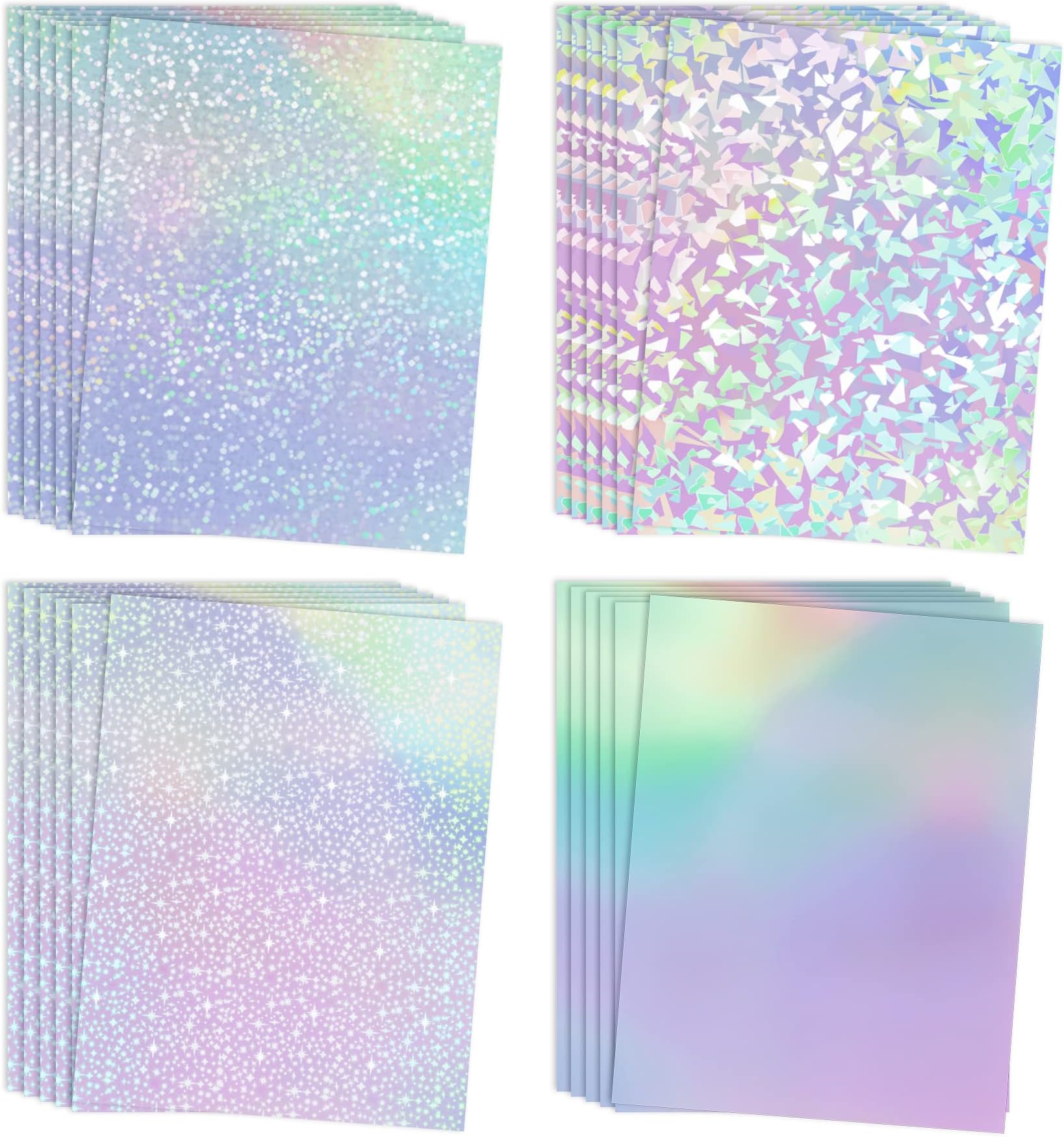 Koala Holographic Laminate Sheets A4 - Clear Self-Adhesive Sticker Paper, 25 Sheets Transparent Waterproof Overlay for Stickers - Gem, Dot, Rainbow, Star Patterns
