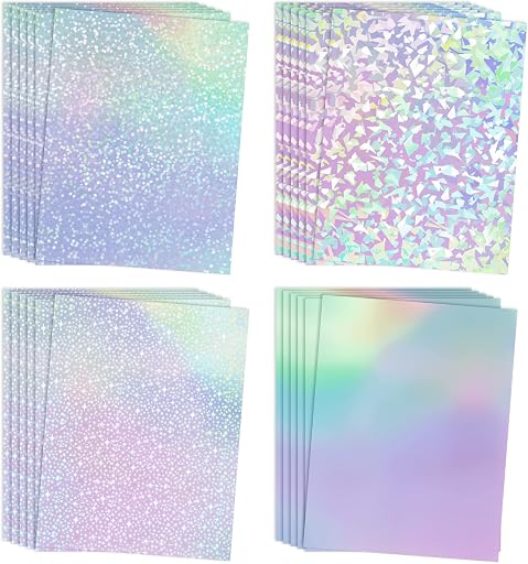 Koala Holographic Laminating Sheets A4 Clear Self-Adhesive Sticker Paper | 25 Sheets Transparent Waterproof Overlay for Stickers, Gem, Dot, Rainbow, Star Patterns