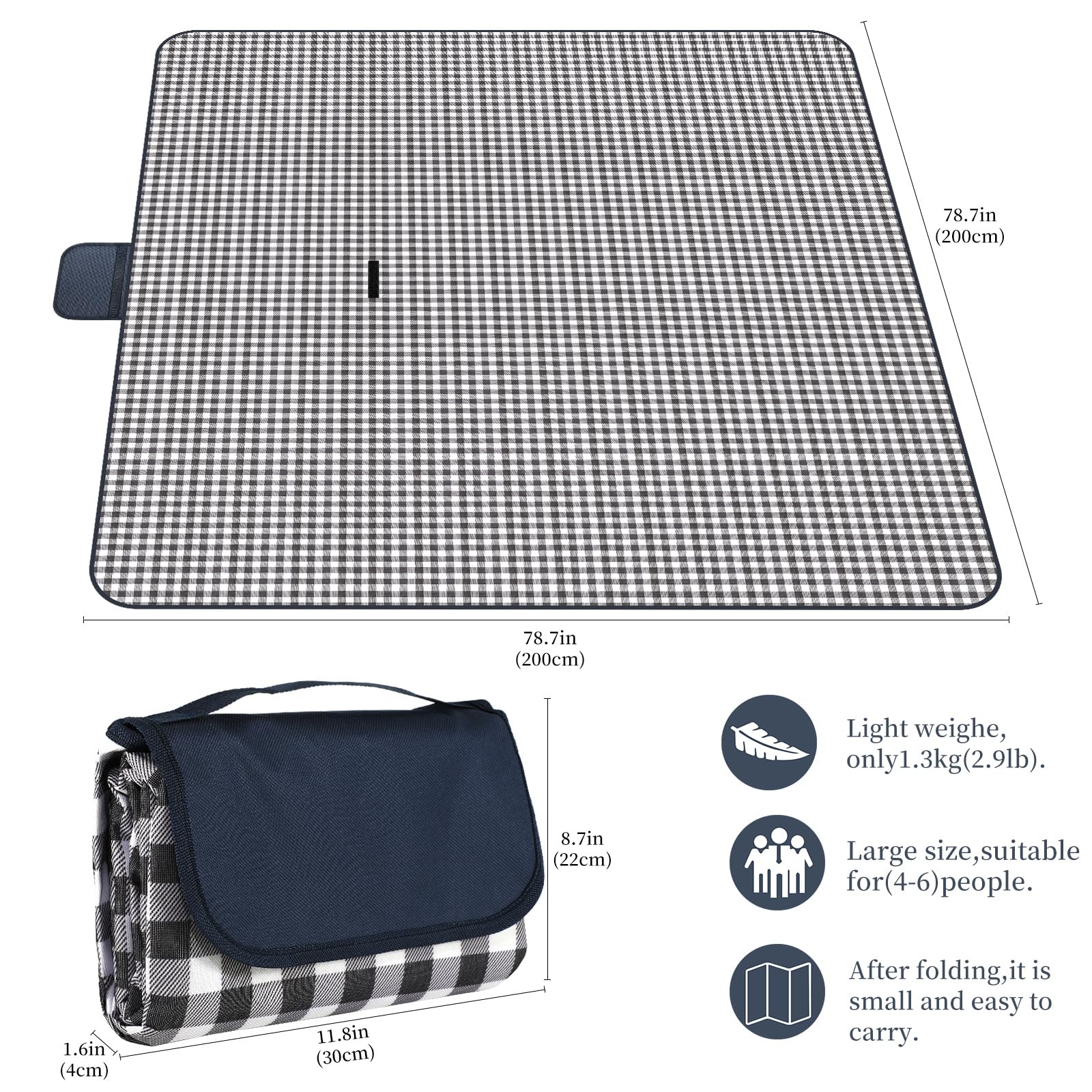 YAOMAISI Manta Grande de Picnic y Playa,Espacioso y cómodo,200 x 200cm,Manta de Camping,con asa, Parte Inferior Impermeable,Lavable a máquina,Manta de Senderismo Plegable al Aire Libre Suave y — view 2