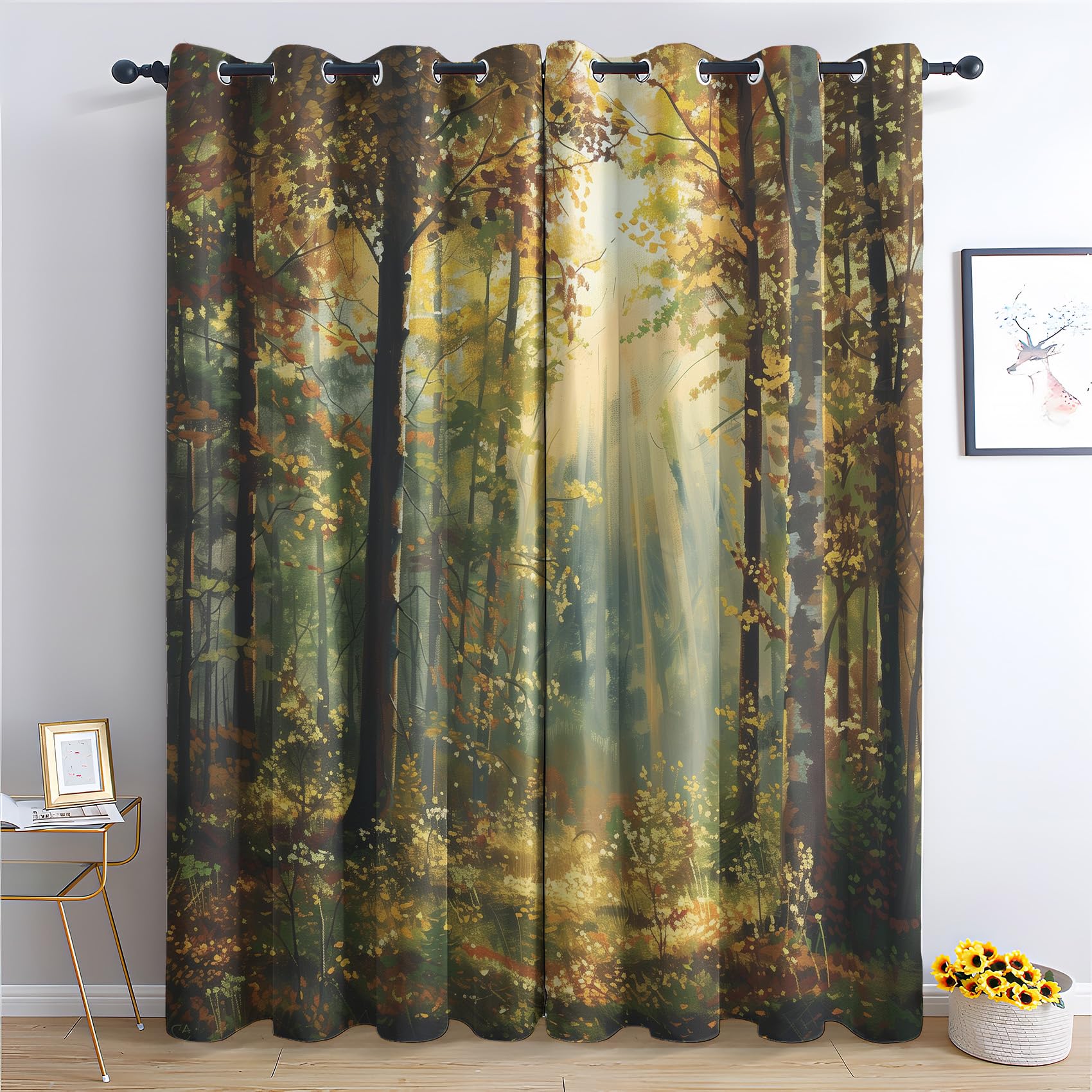 Birch Curtains for Bedroom Living Room - Tree Forest Blackout Curtains 90x108 Inch (Width x Drop), Thermal Insulated Eyelet Curtains & Drapes, Decorative Patterned Window Treatments H-#233