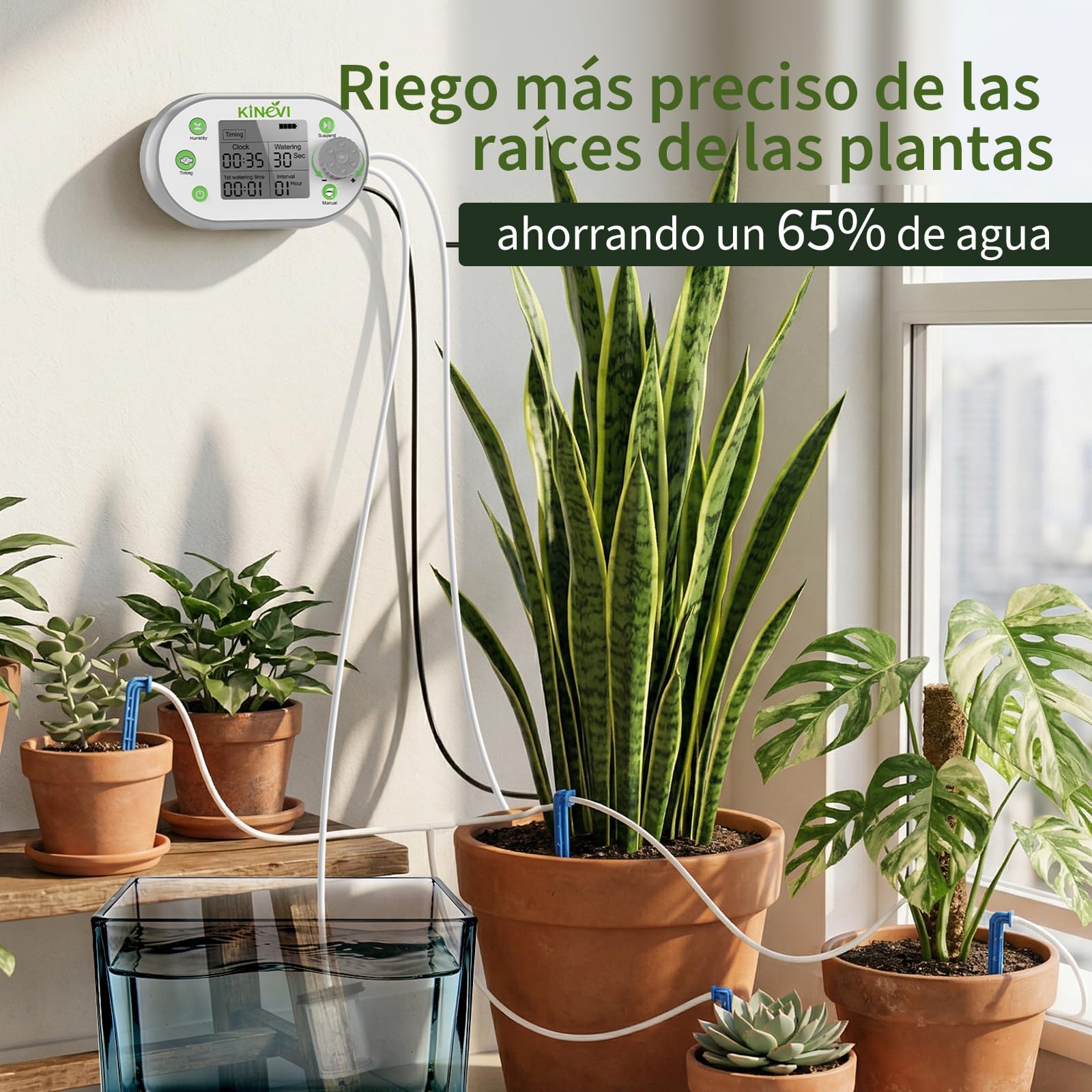 Sistema de riego automático de plantas para,15 plantas en maceta, temporizador de agua programable con detección inteligente de humedad, adecuado para interiores, balcones