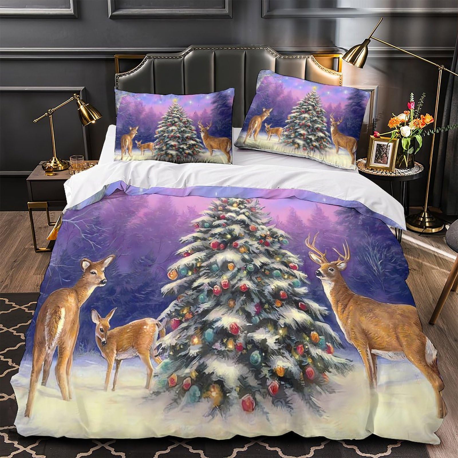 Linge de lit arbre de noël effet ultra doux avec finitions zippées haut de gamme